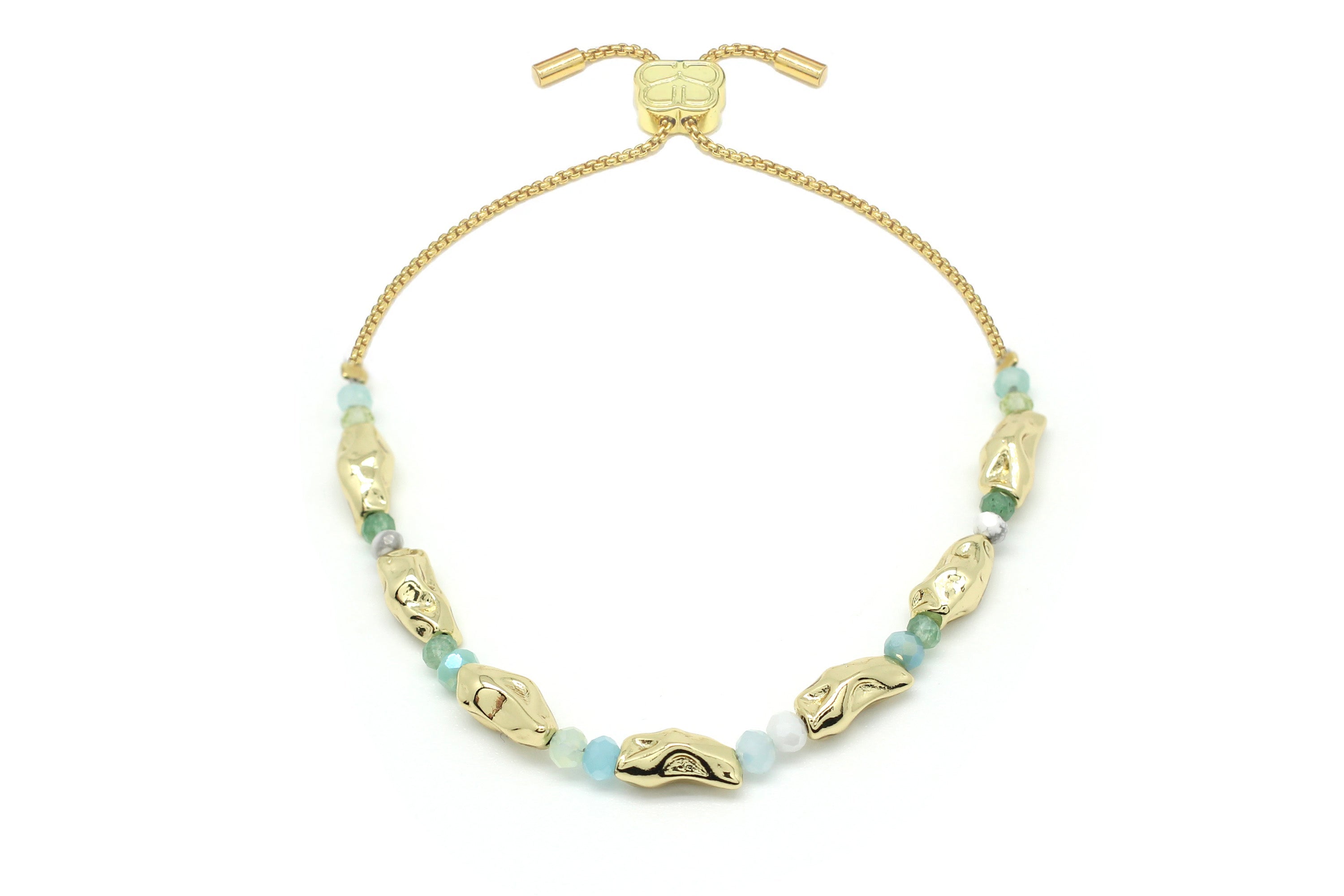 Boulder Aqua Gemstone Gold Bracelet - Boho Betty