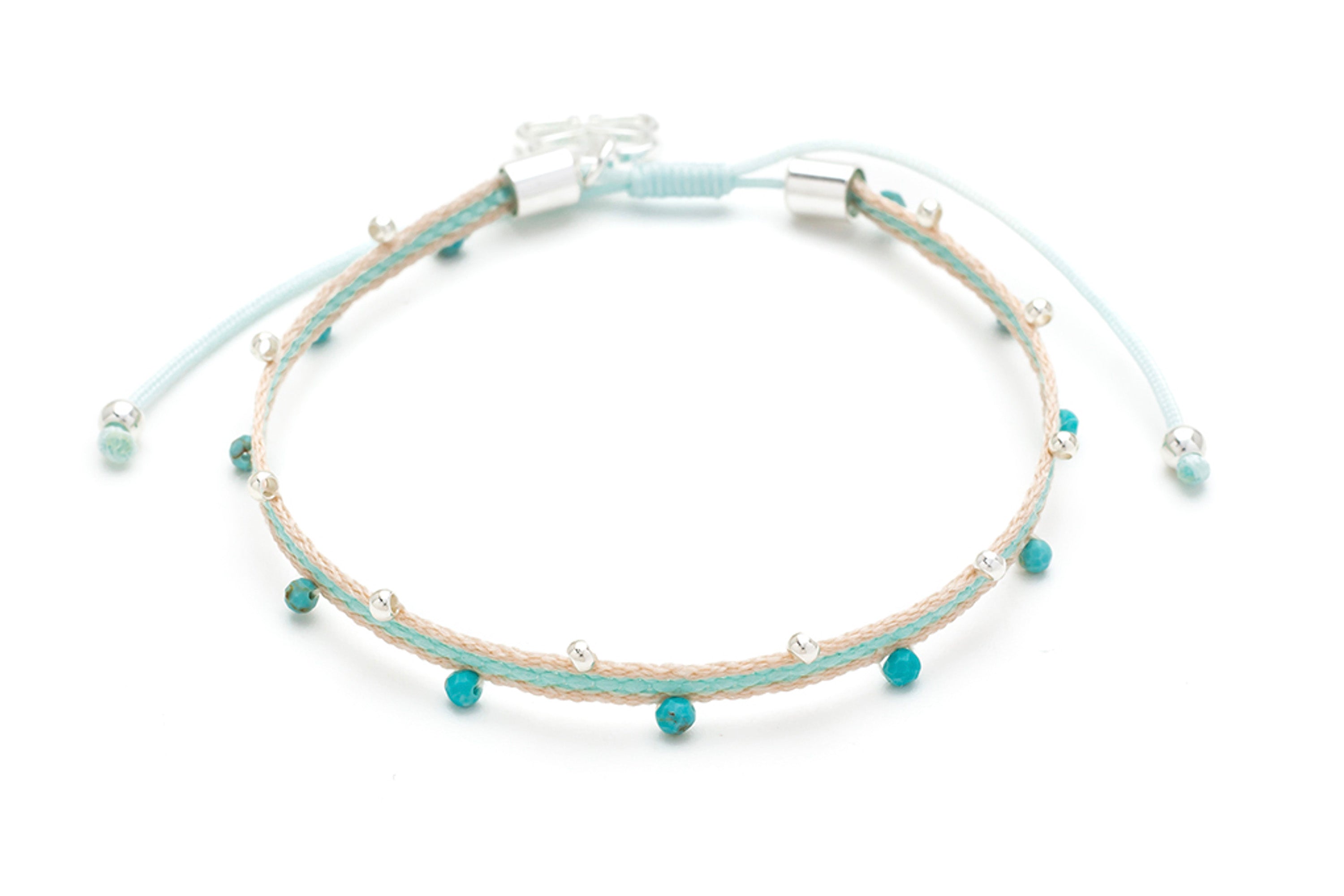 Nican Turquoise Silver Cord Bracelet - Boho Betty
