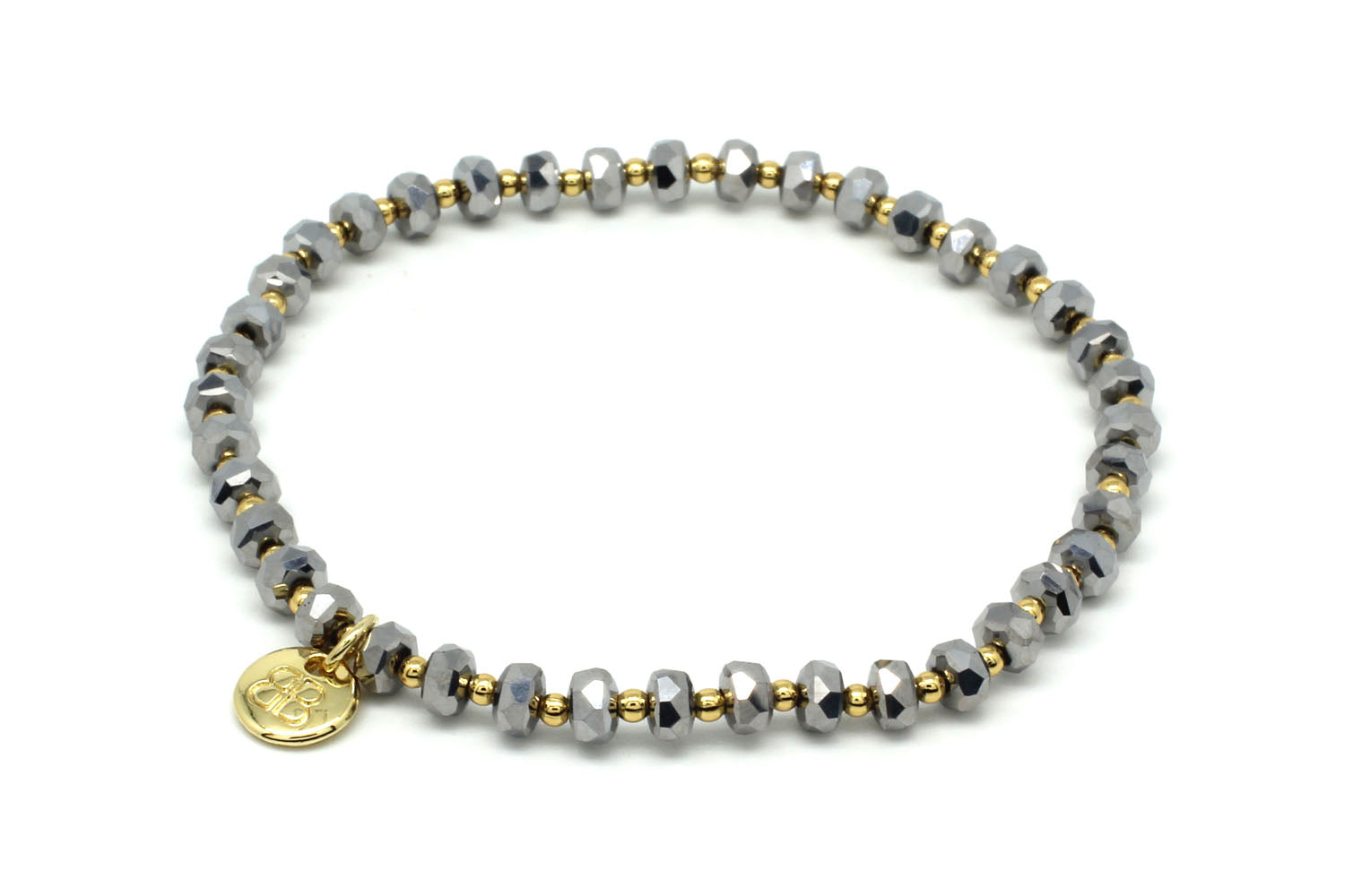 Prunus Slate & Gold Crystal Stretch Bracelet - Boho Betty