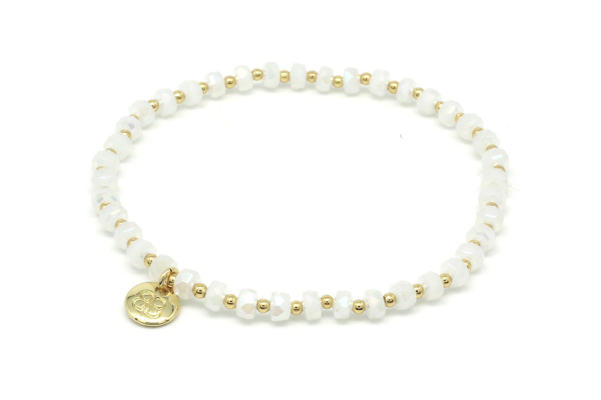 Prunus White & Gold Crystal Stretch Bracelet