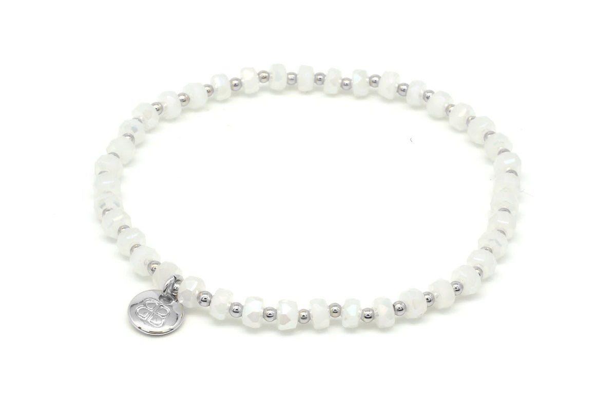 Prunus White & Silver Crystal Stretch Bracelet