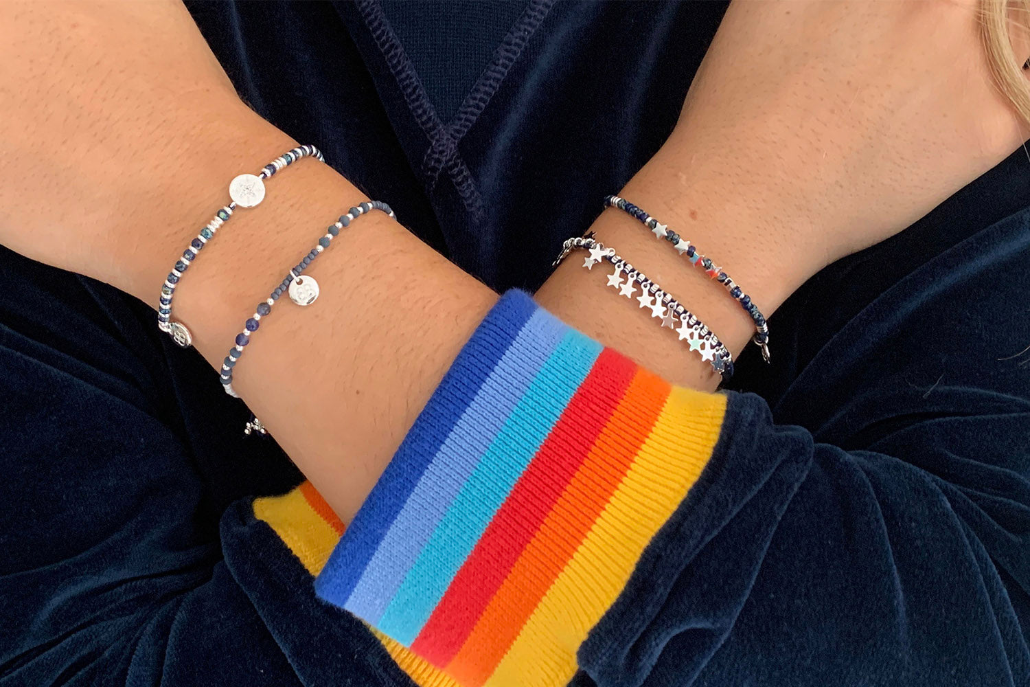 Tombak Multi Star Navy & Silver Bracelet - Boho Betty