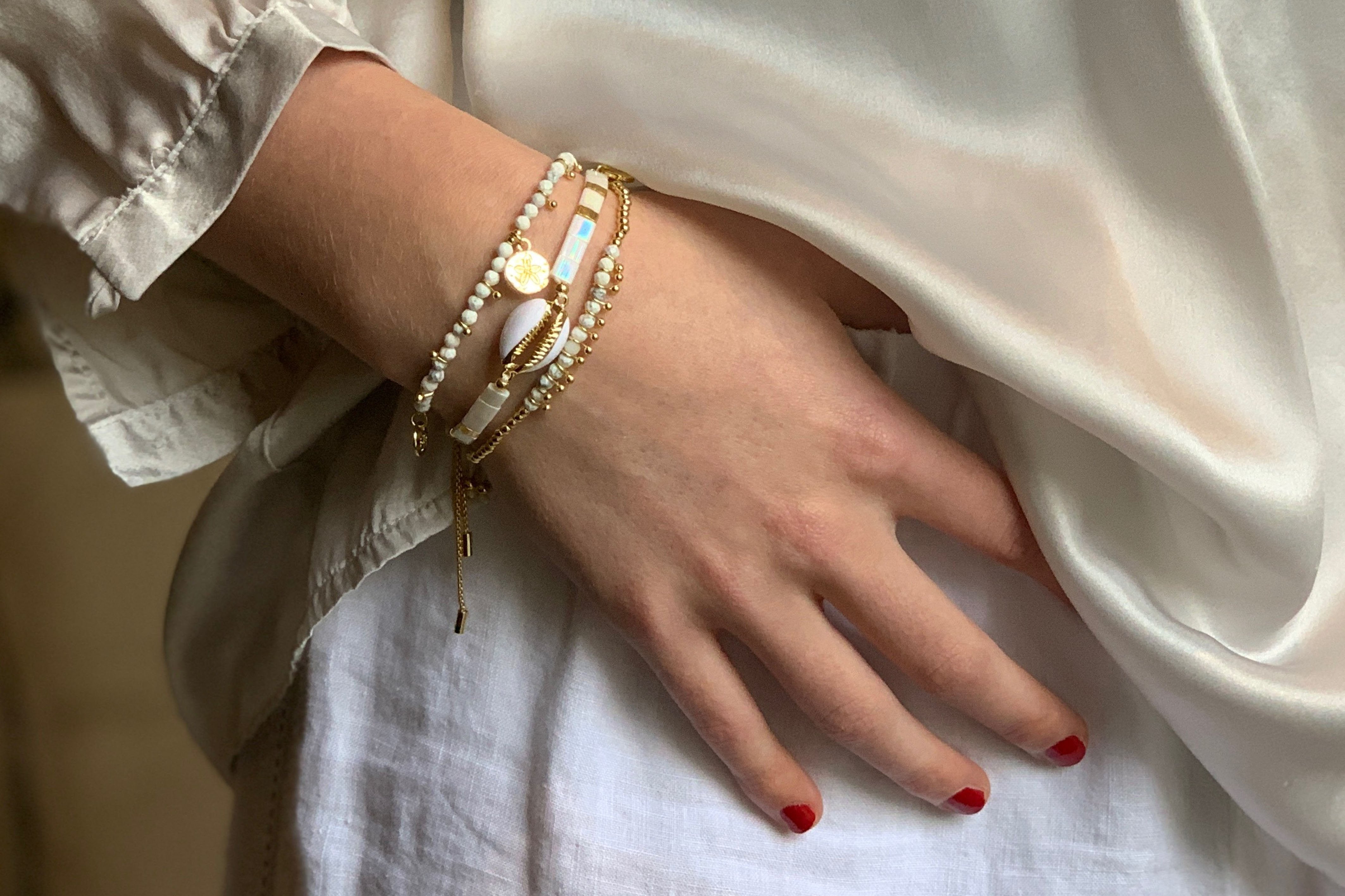 Flamengos White Beaded Stretch Bracelet - Boho Betty