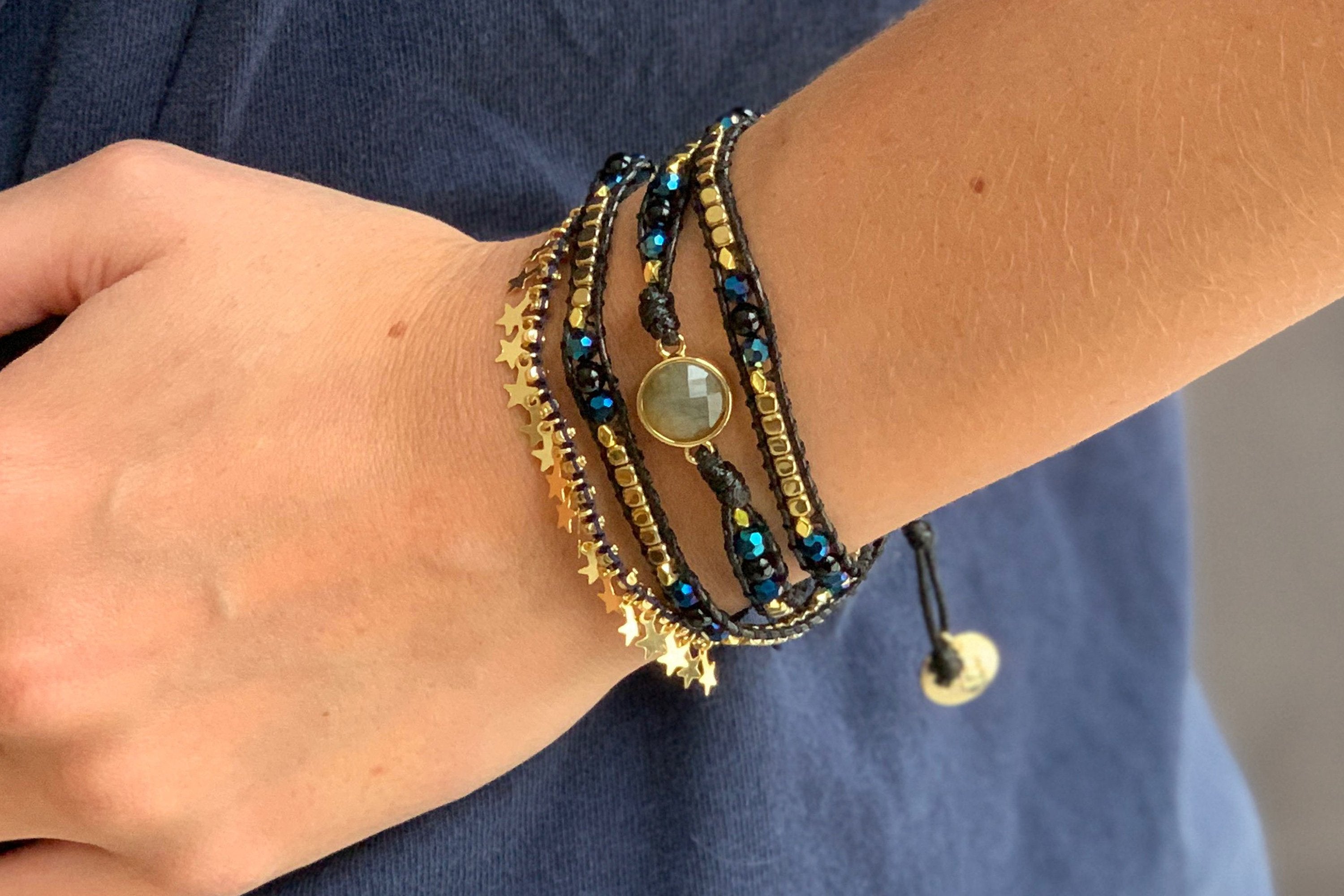 America Midnight Gemstone Wrap Bracelet - Boho Betty