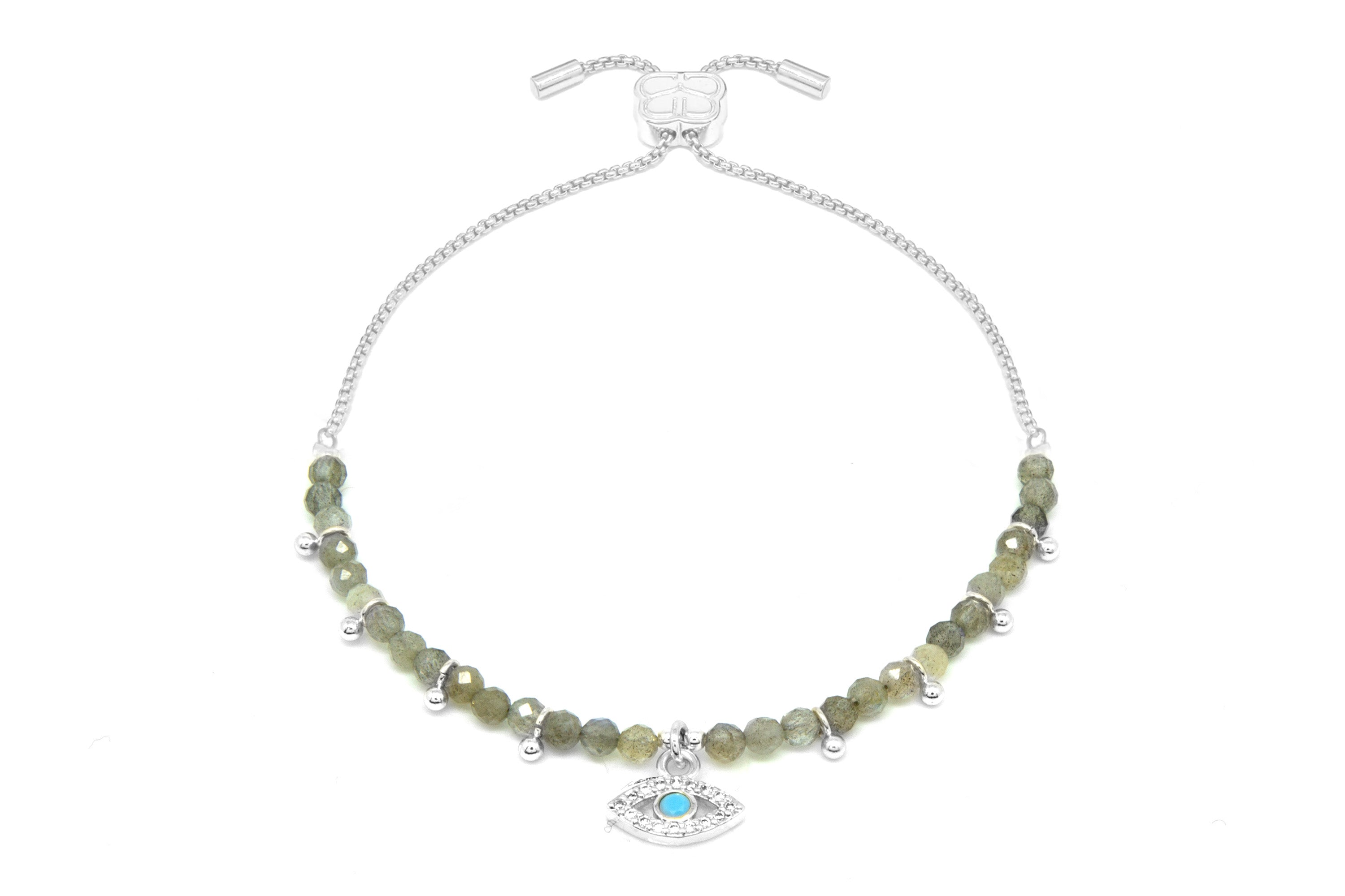 Brela Labradorite Evil Eye Silver Charm Bracelet - Boho Betty