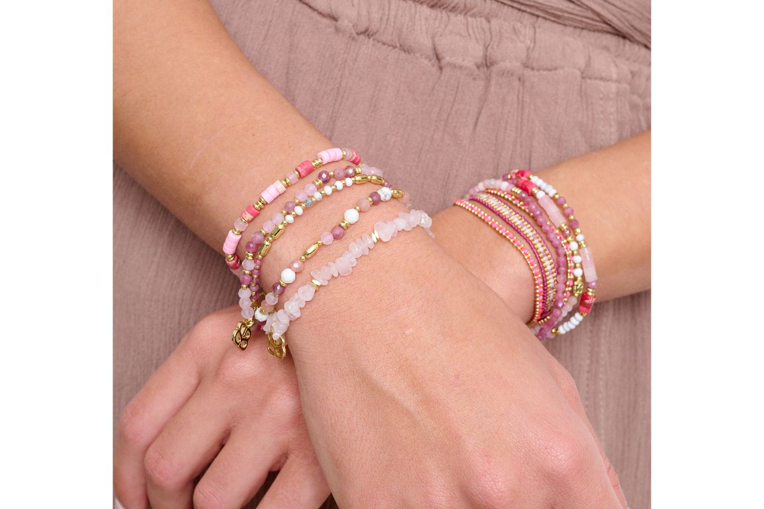 Dash Pink Gemstone Stretch Bracelet - Boho Betty