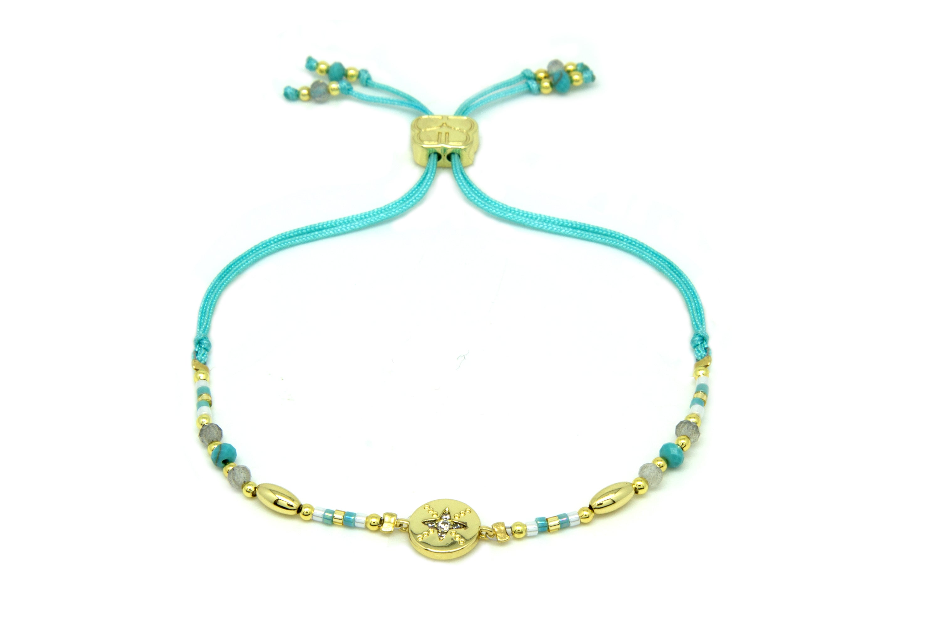 Goji Turquoise Gemstone & Miyuki Bead Bracelet #color_gold