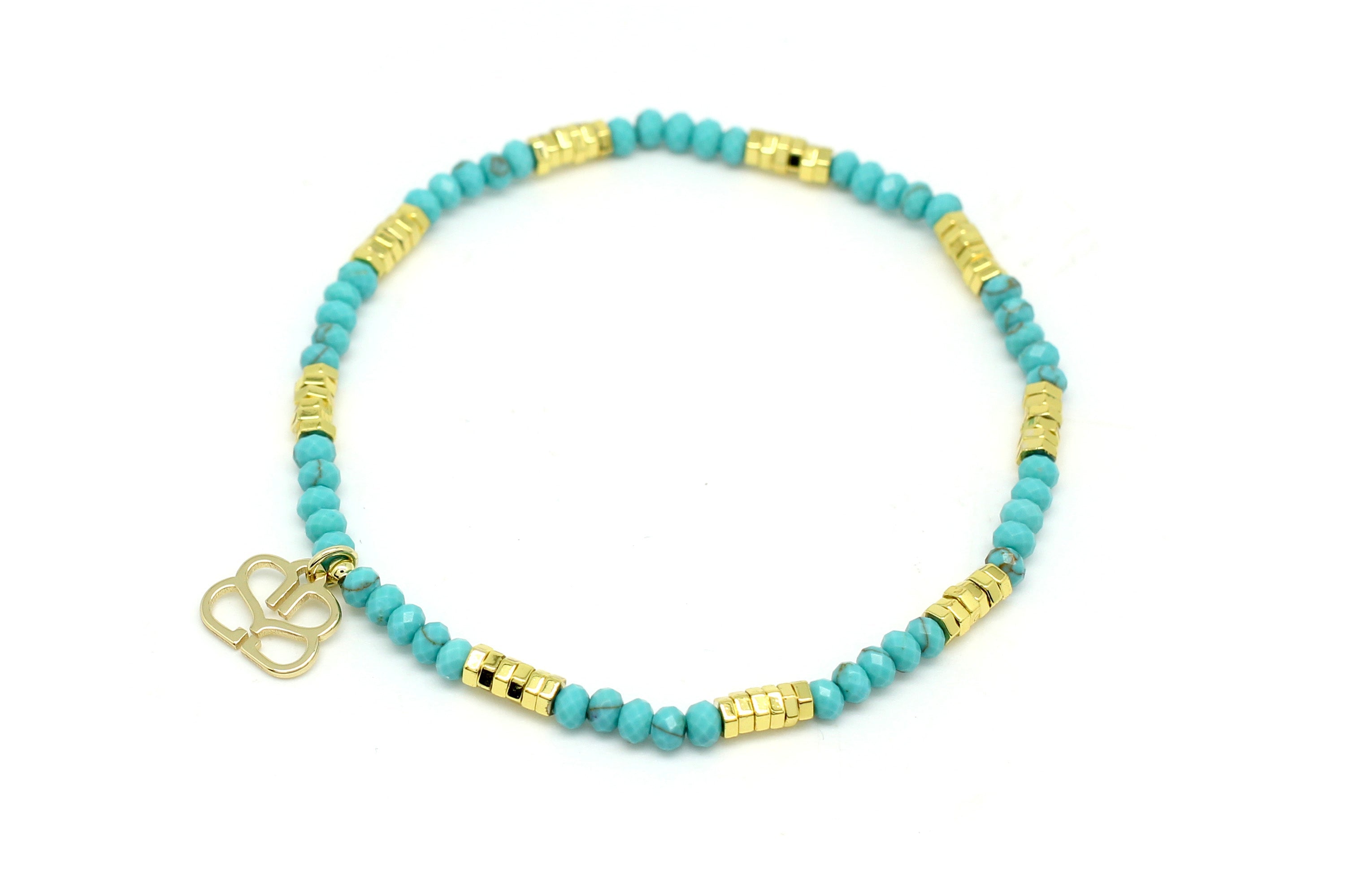 Cerulean Turquoise Gold Stretch Bracelet - Boho Betty