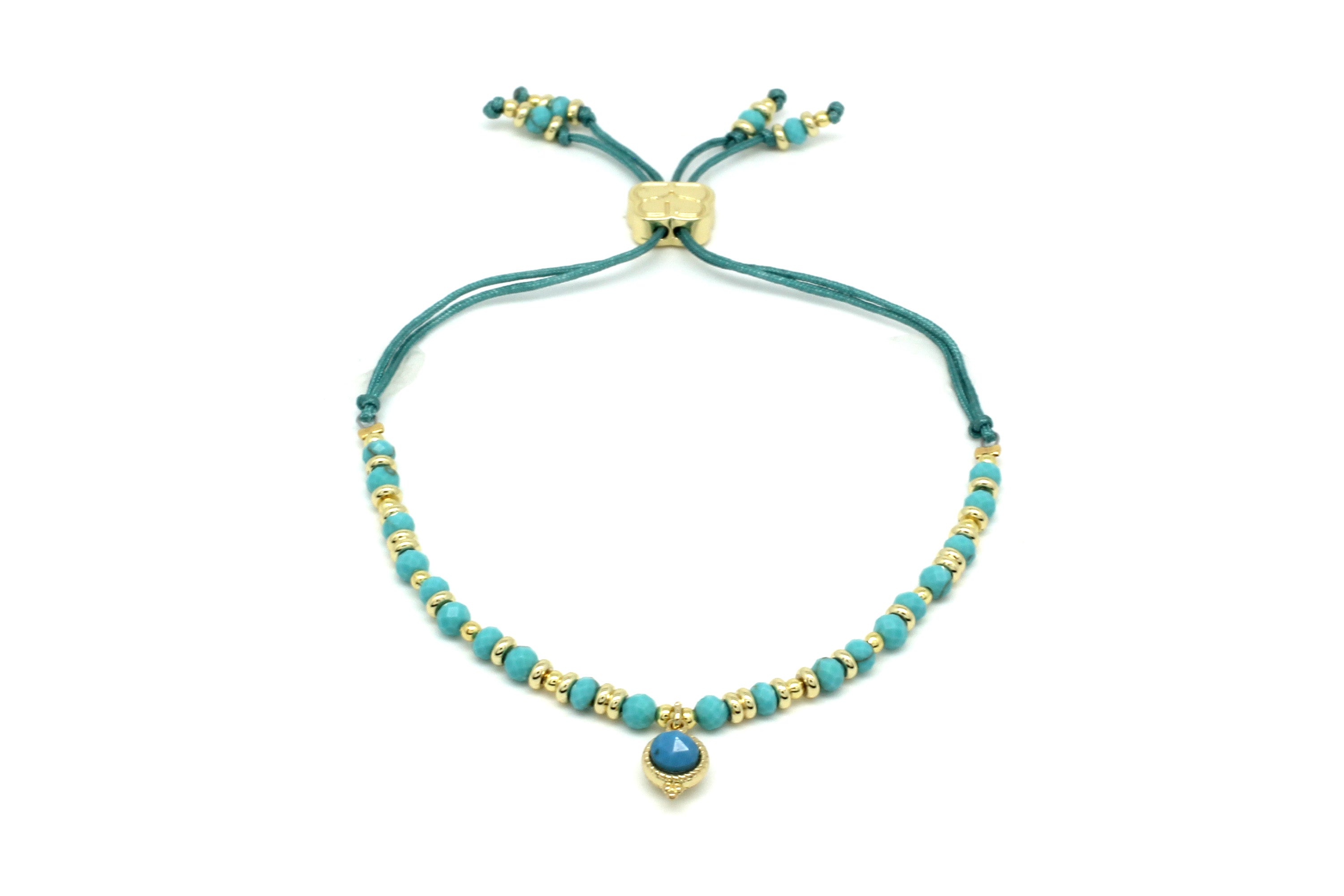 Sense Turquoise Charm Gold Bracelet - Boho Betty