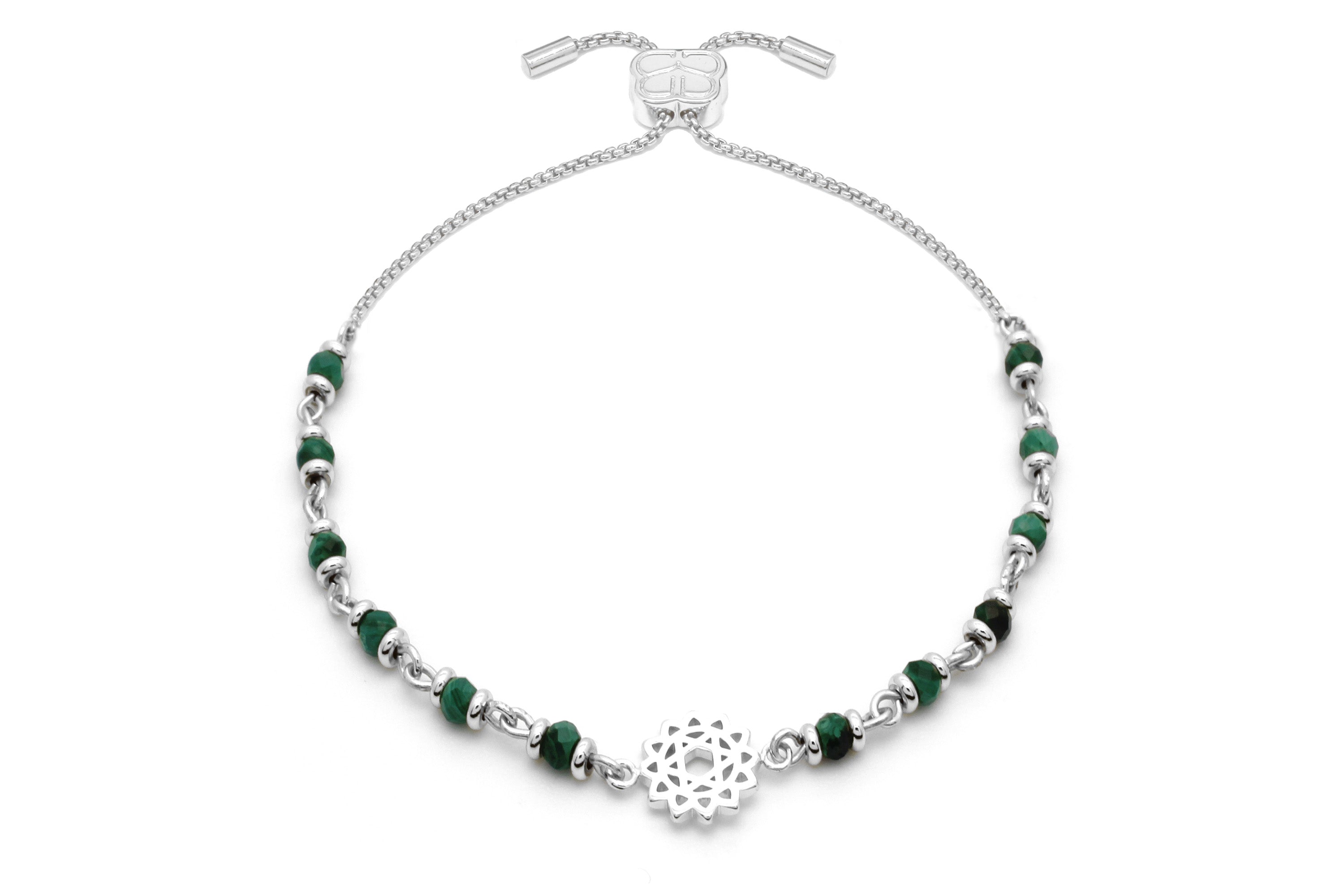 Heart Chakra Gemstone Silver Bracelet - Boho Betty
