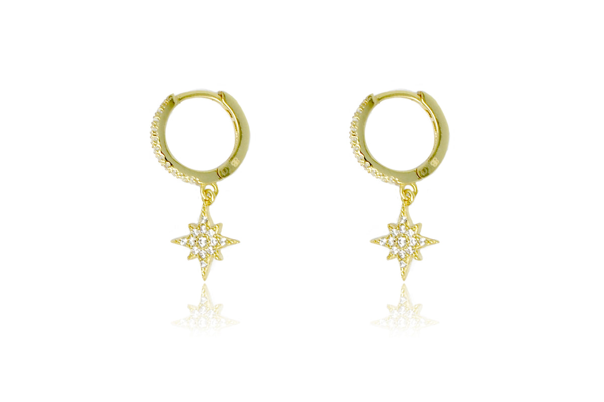 Cohan Gold CZ Star Sterling Silver Hoop Earrings
