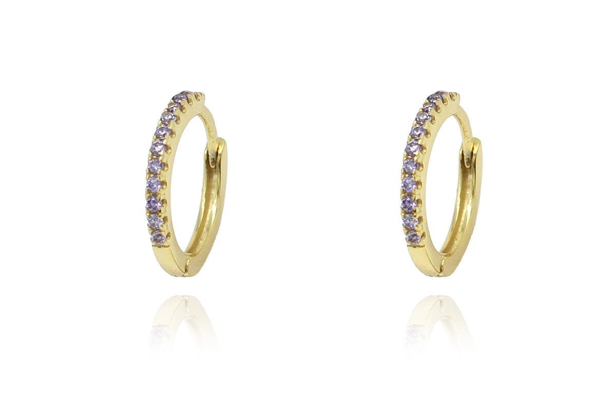 Dorval Amethyst CZ Sterling Silver Hoop Huggie Earrings