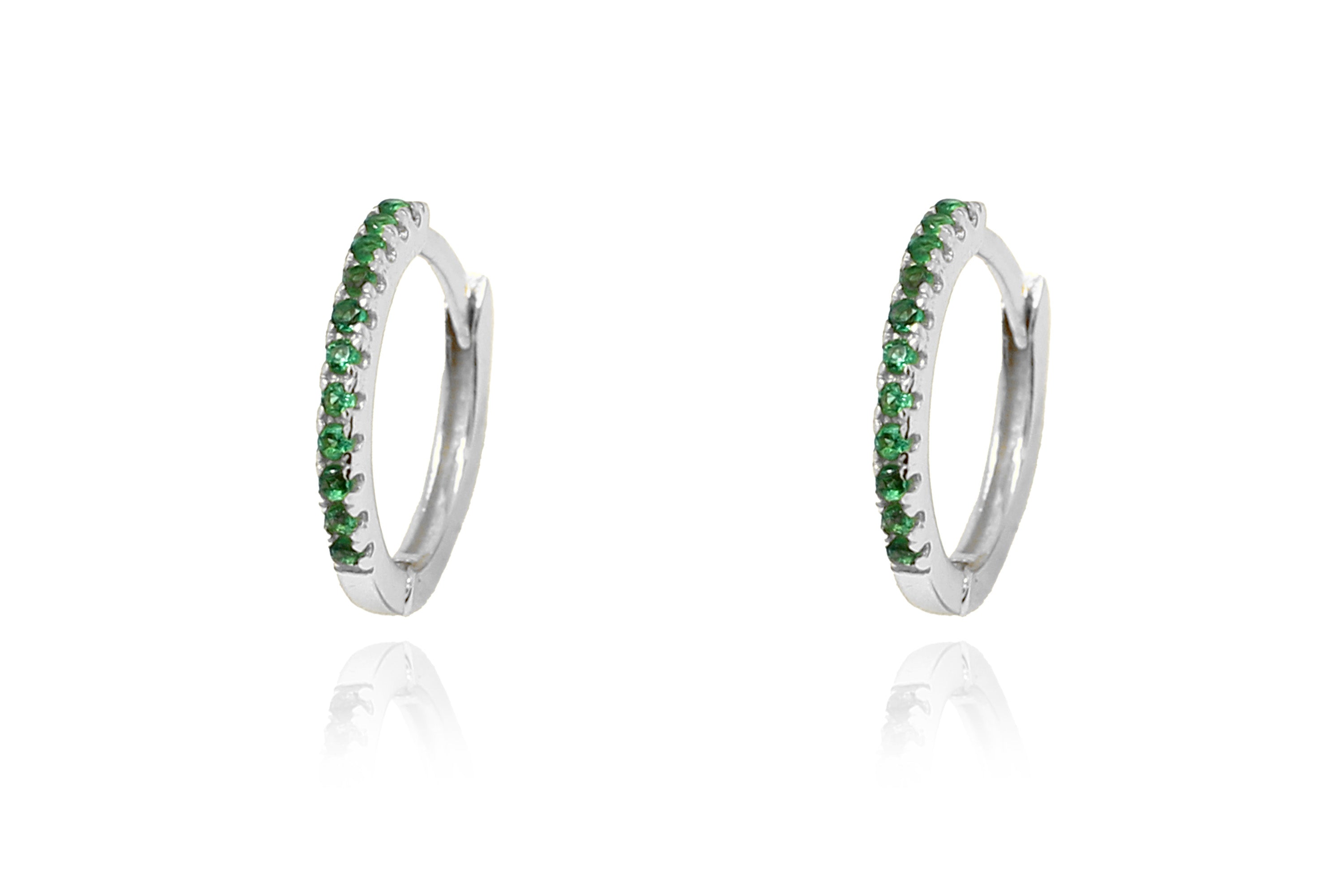 Dorval Emerald CZ Silver Hoop Huggies Earrings - Boho Betty