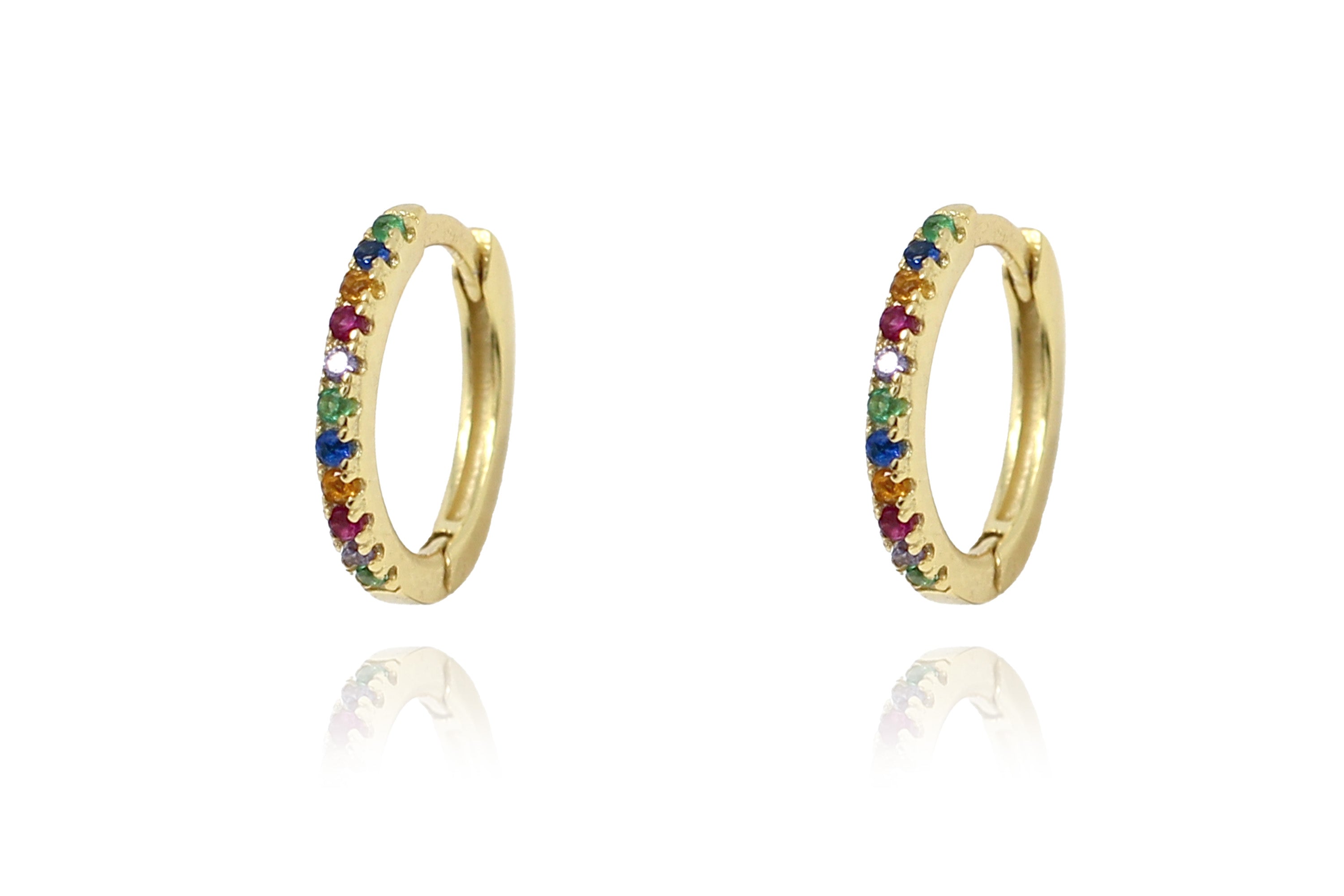 Dorval multicolour CZ Gold Hoop Huggies Earrings - Boho Betty