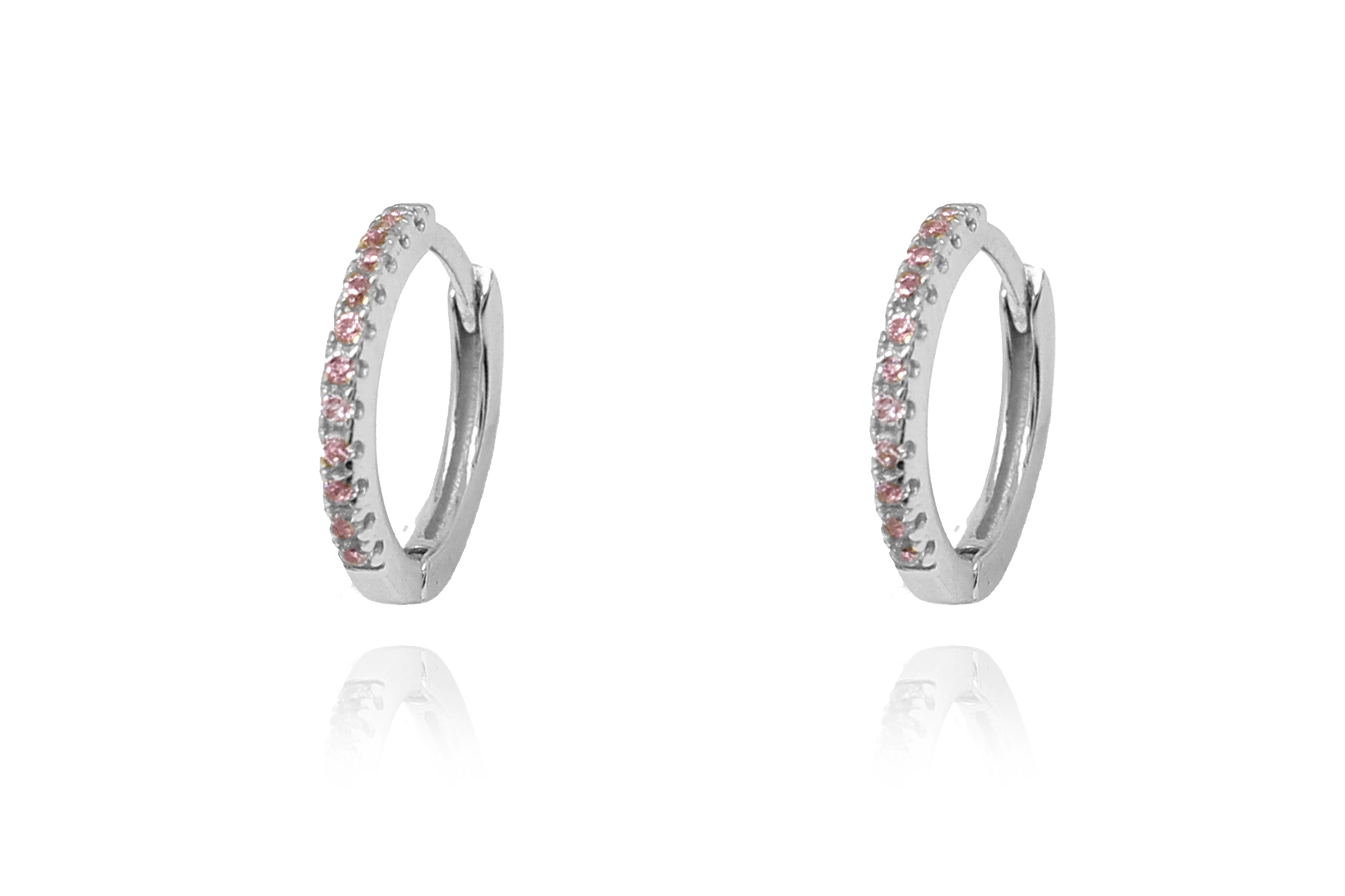 Dorval pink CZ Silver Hoop Huggies Earrings - Boho Betty