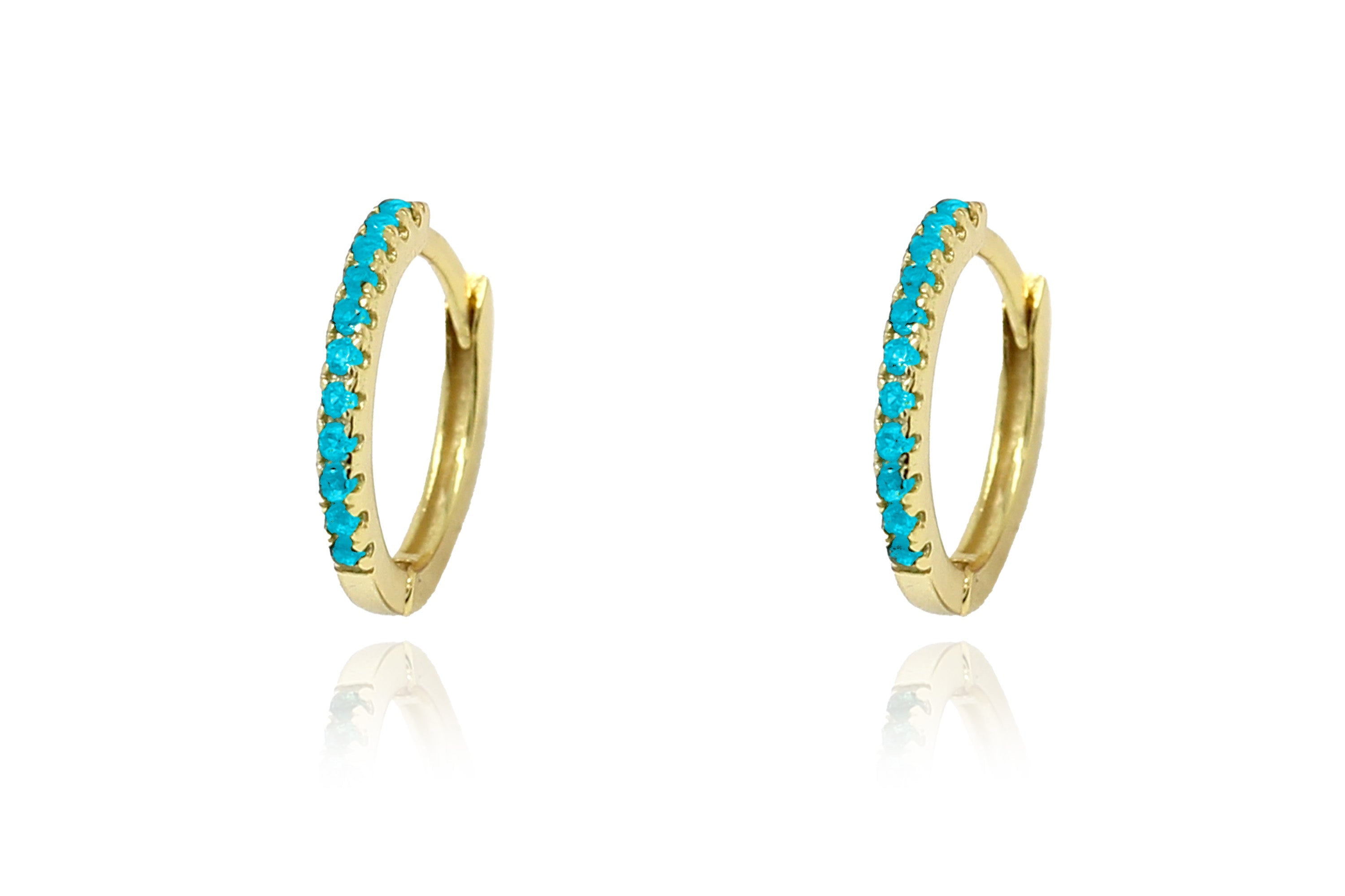 Dorval Turquoise CZ Gold Hoop Huggies Earrings - Boho Betty