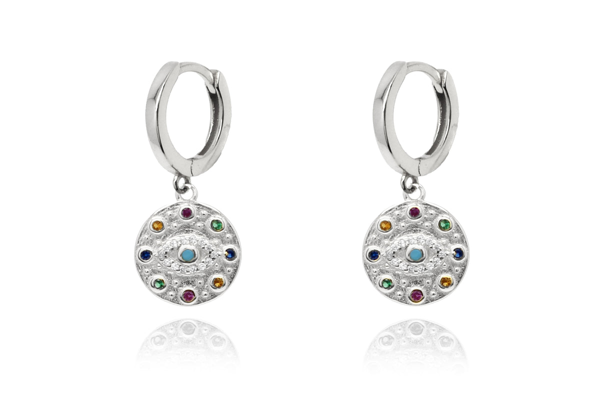 Bramble CZ Evil Eye Sterling Silver Hoop Earrings