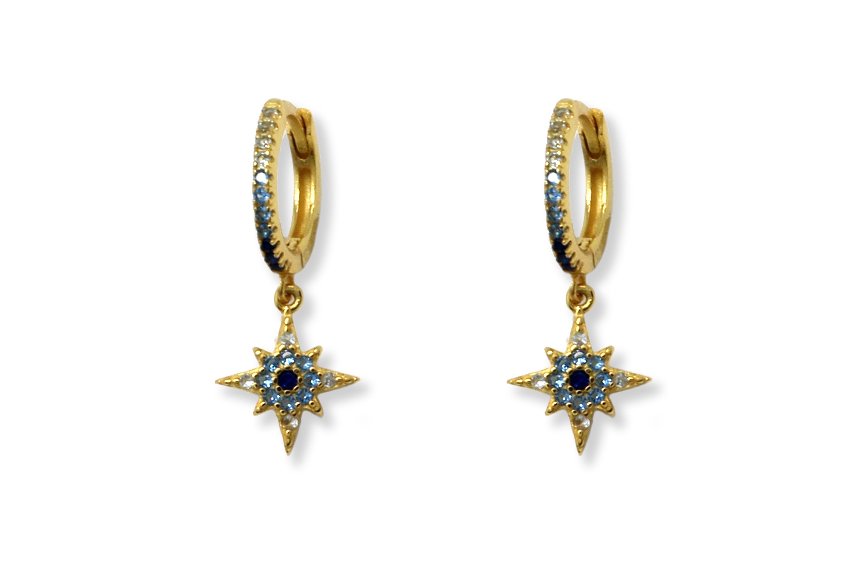 Cohan Blue Ombre CZ Gold Hoop Star Earrings #color_gold