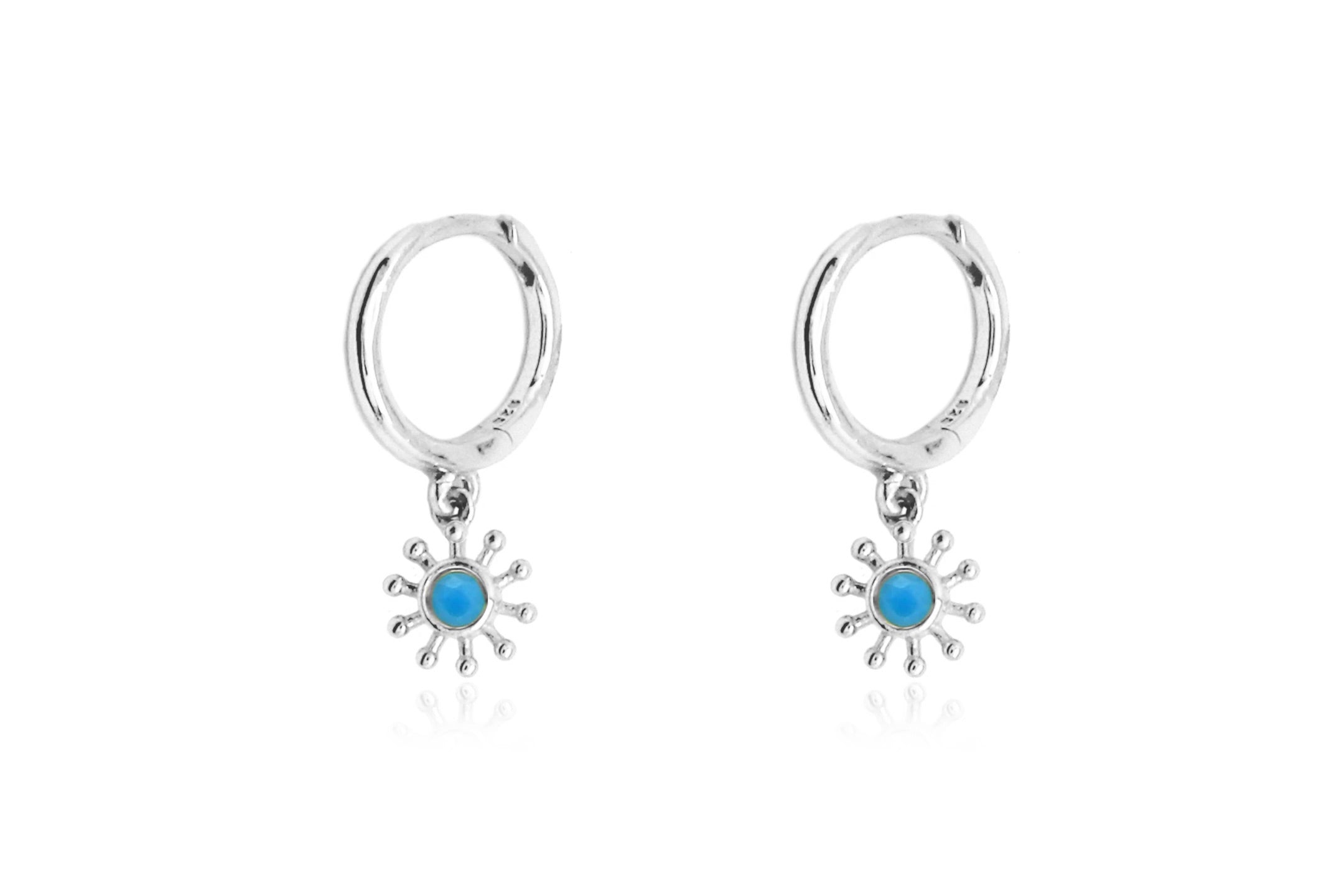 Field Blue Silver Sunburst Drop Earrings - Boho Betty