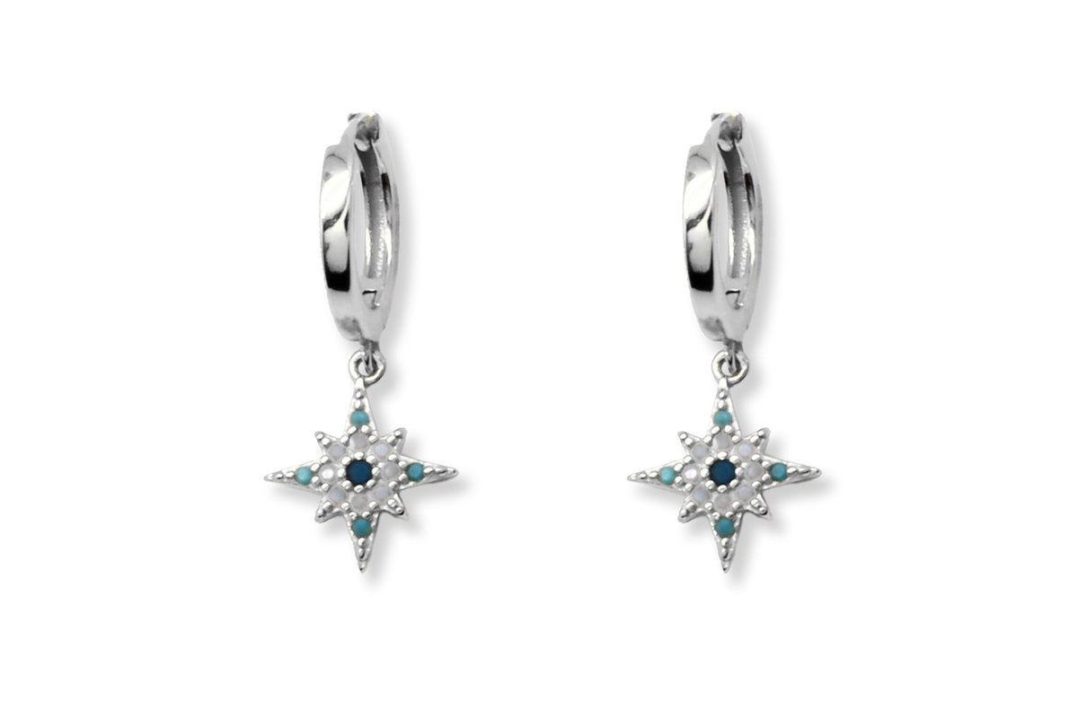 Garner Aqua CZ Charm Sterling Silver Earrings