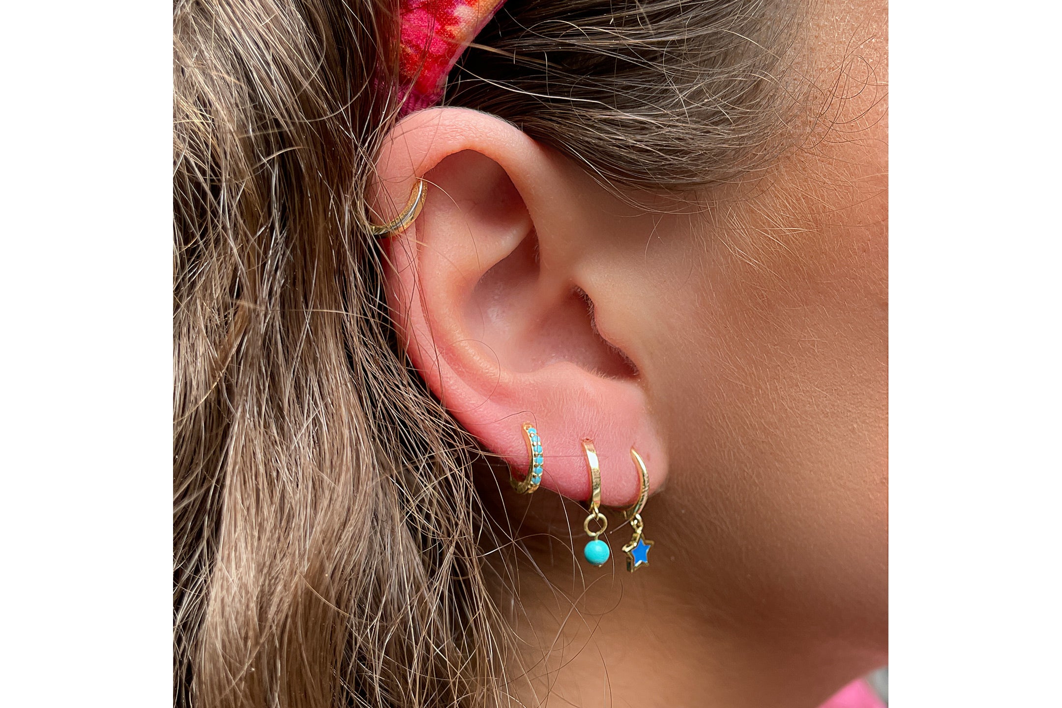 Judd Blue Star Charm Gold Hoop Earrings - Boho Betty