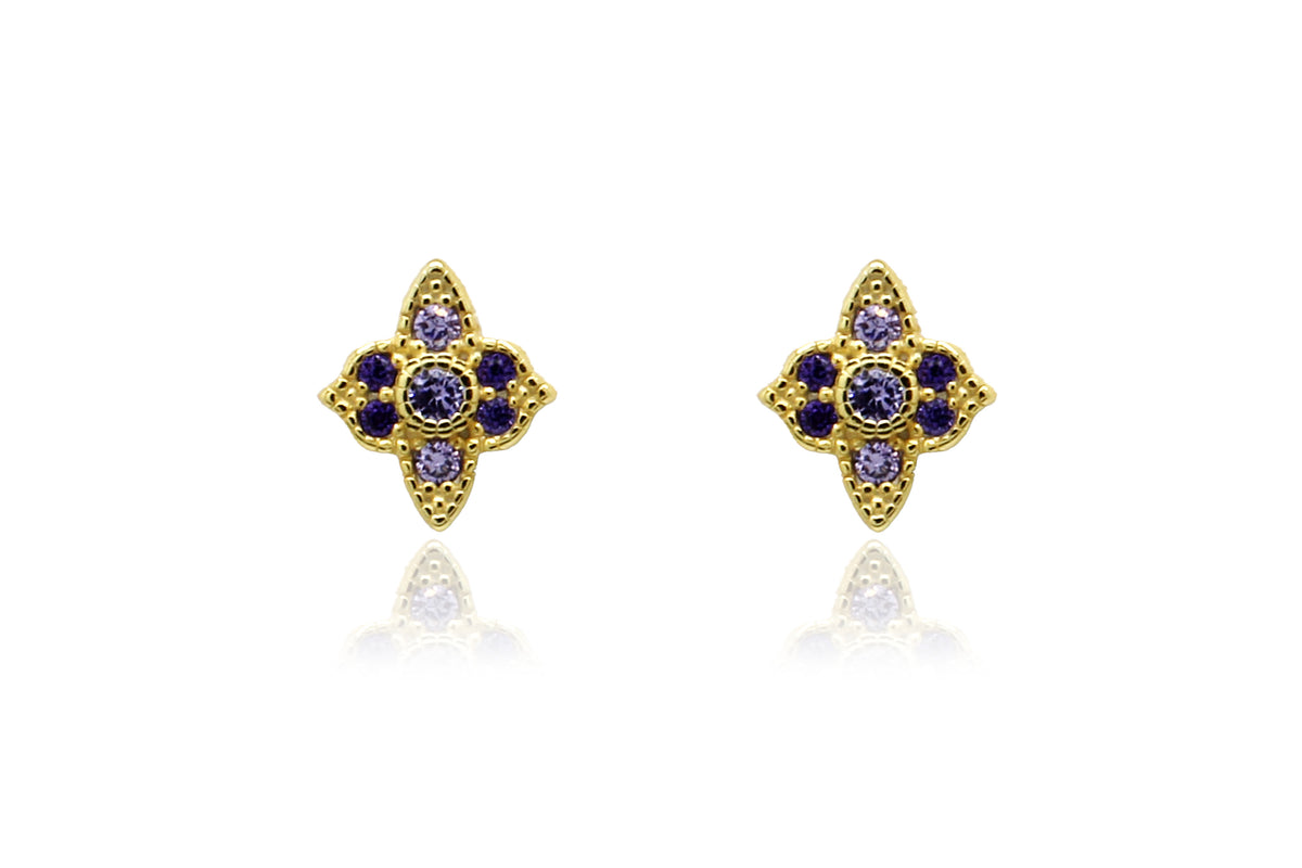 Takia Filigree Amethyst CZ Gold Sterling Silver Stud Earrings