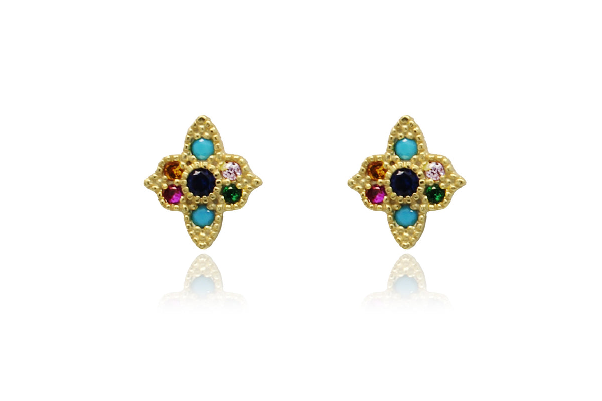 Takia Filigree Multi Gold Sterling Silver Stud Earrings