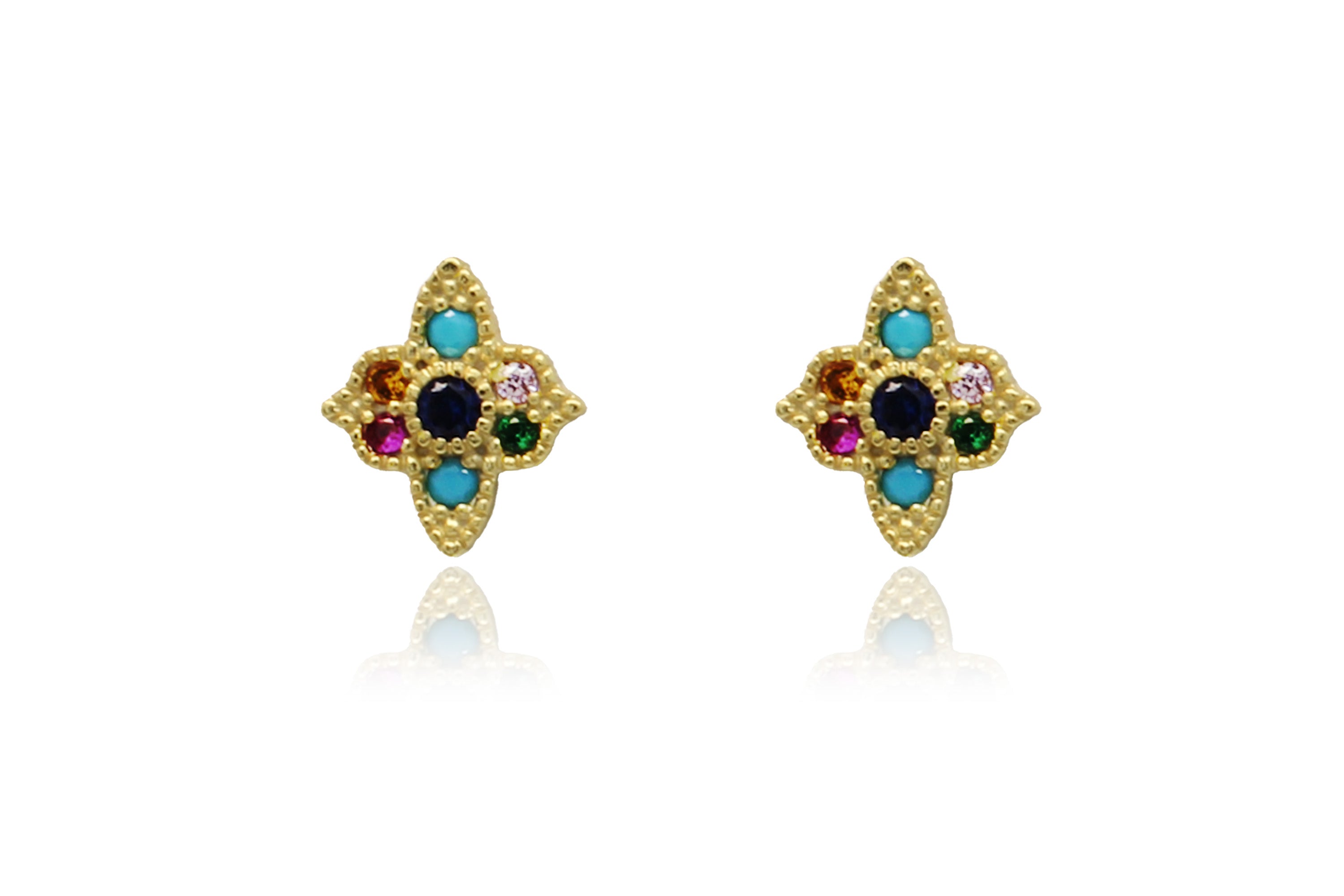 Takia Filigree Multi Gold Stud Earrings - Boho Betty