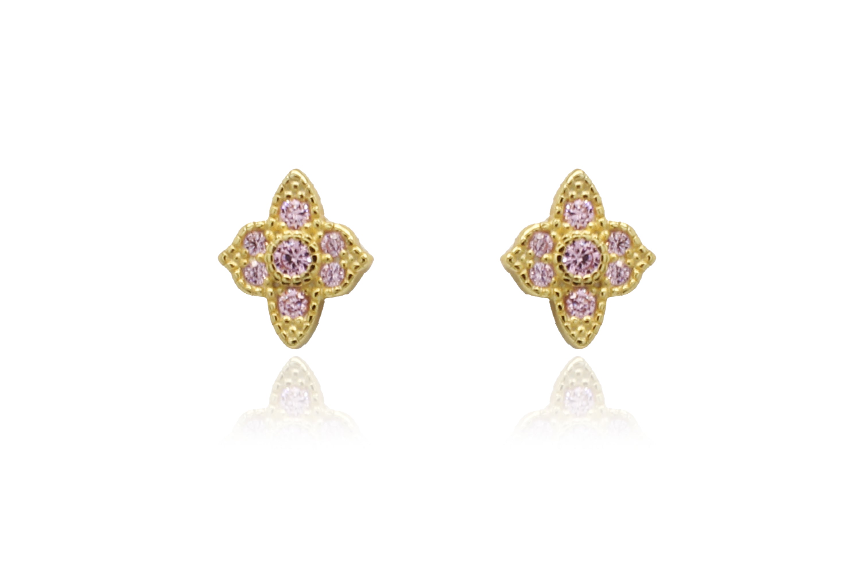 Takia Filigree Rose CZ Gold Stud Earrings#color_pink