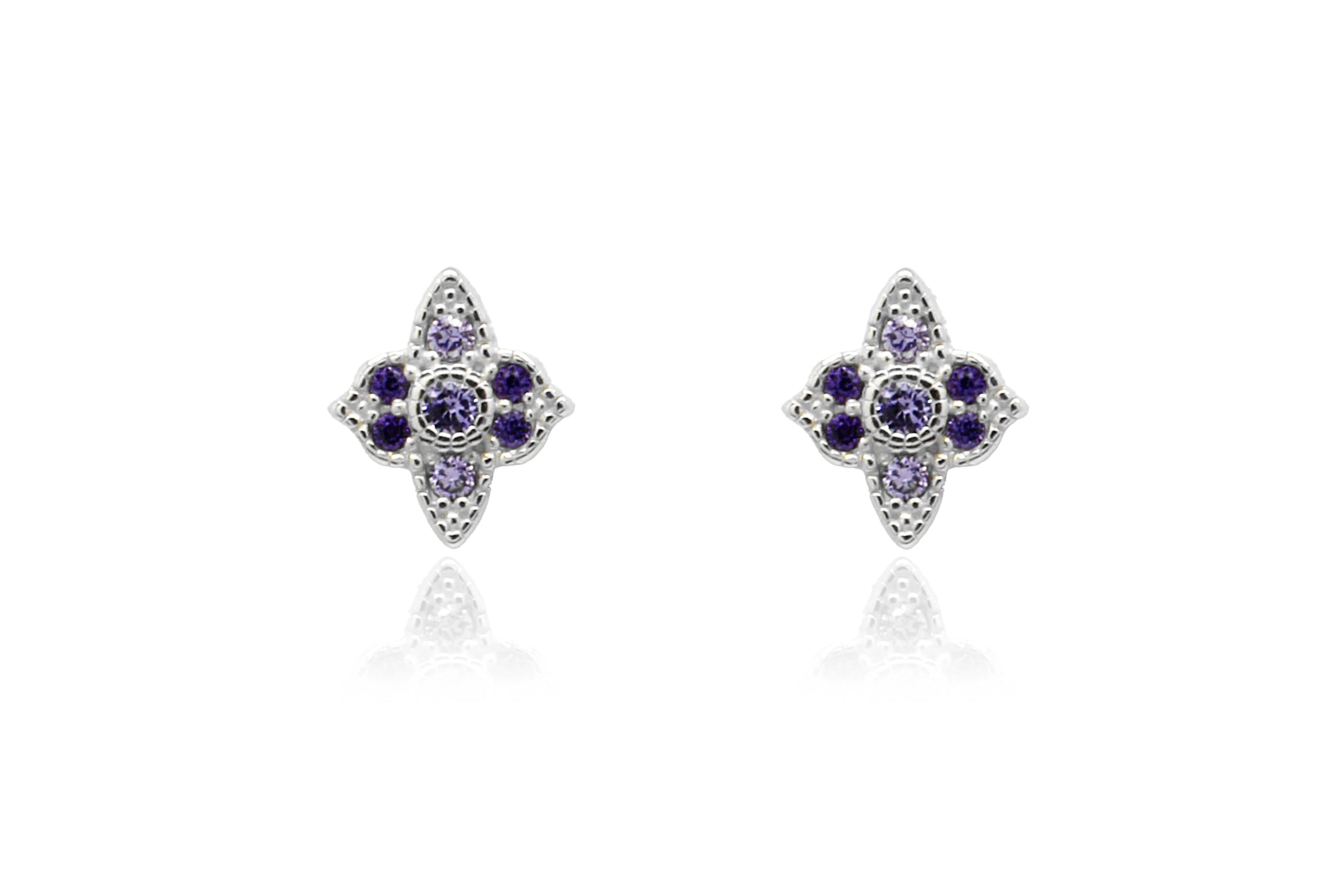 Takia Filigree Silver Amethyst Stud Earrings - Boho Betty