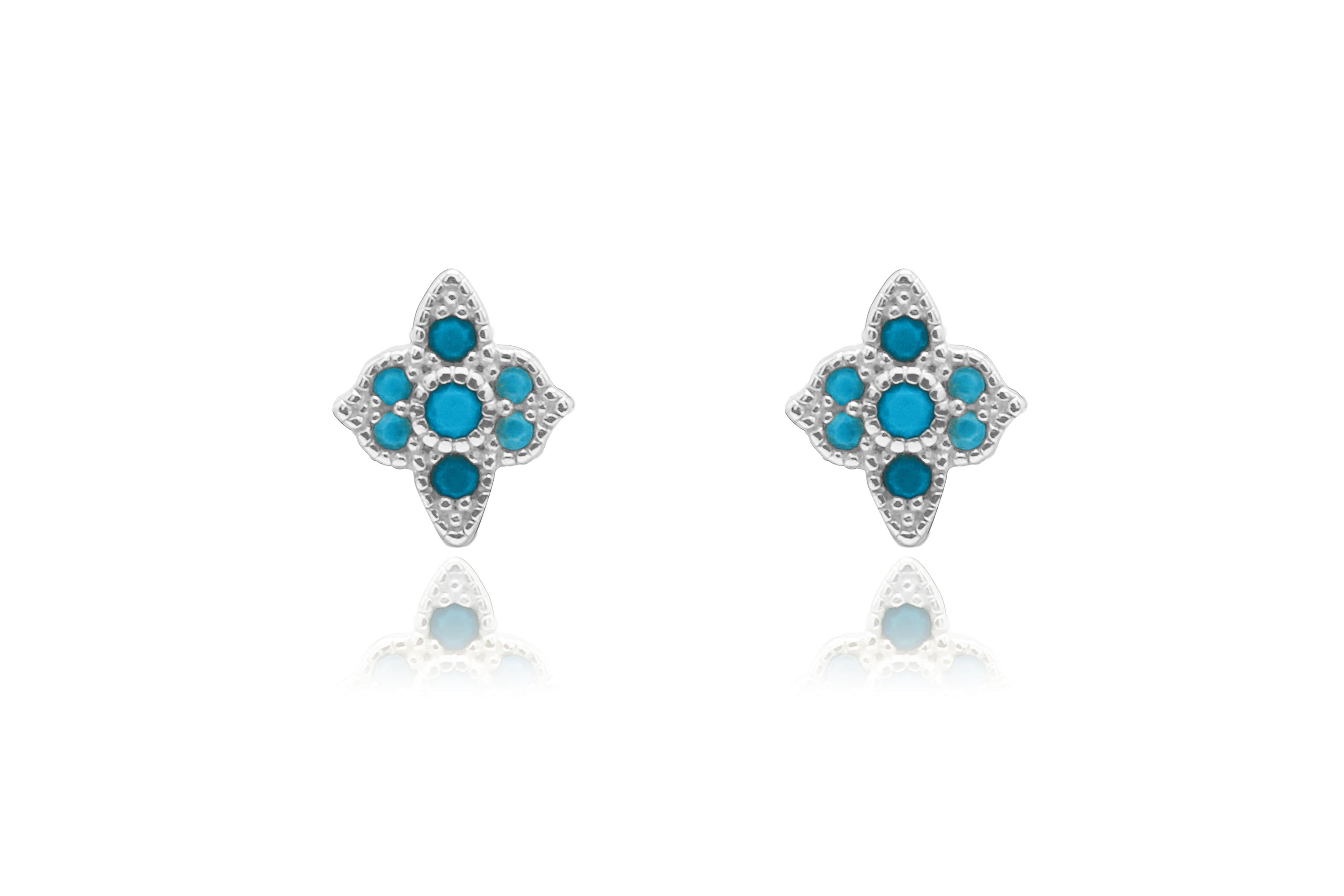 Takia Filigree Turquoise Silver Stud Earrings - Boho Betty