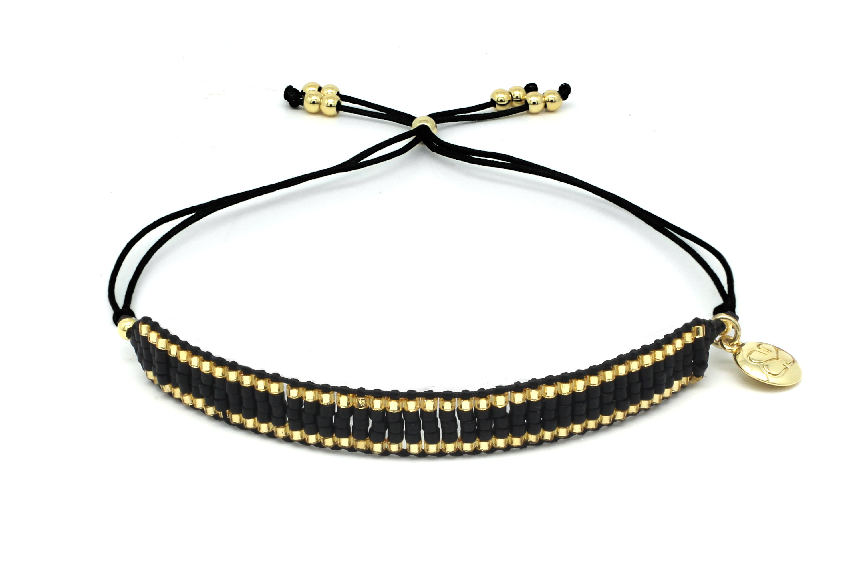 Circles Black &Gold Beaded Friendship Bracelet - Boho Betty