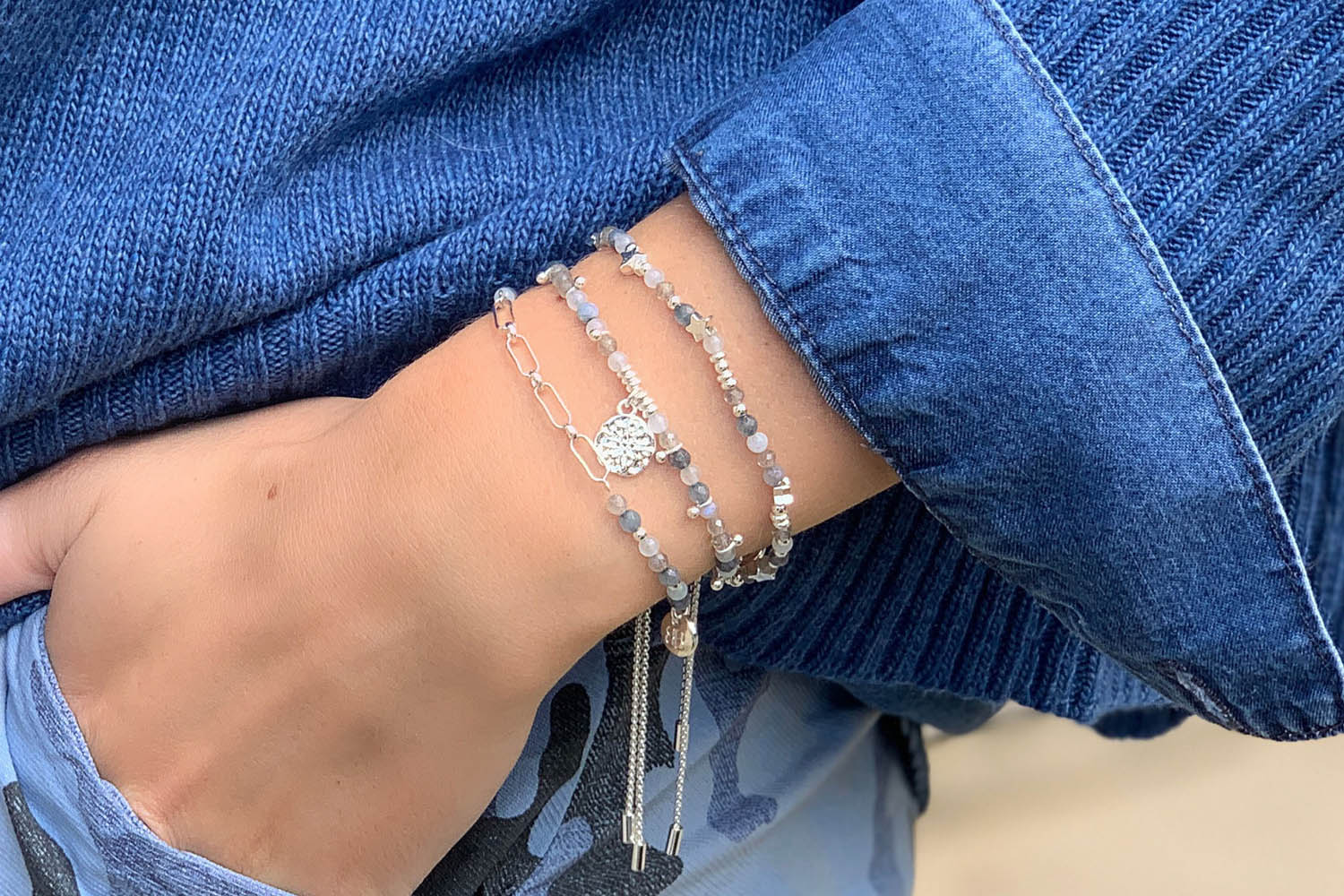 Formosa Denim Gemstone & Silver Link Bracelet - Boho Betty