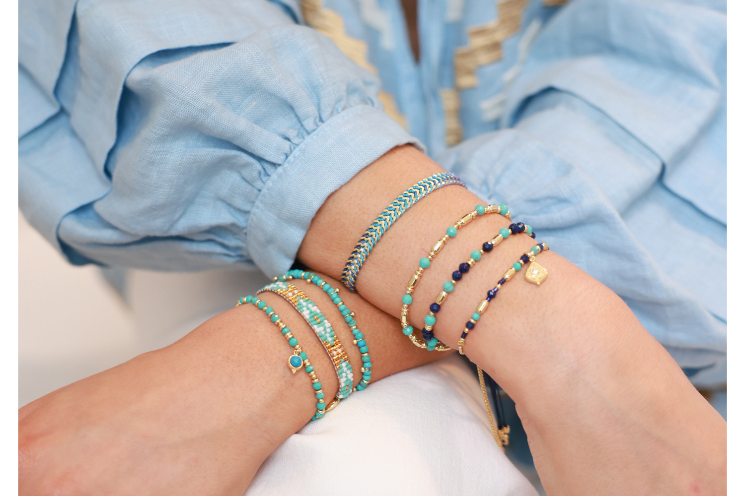 Azure Gold Stretch Bracelet - Boho Betty