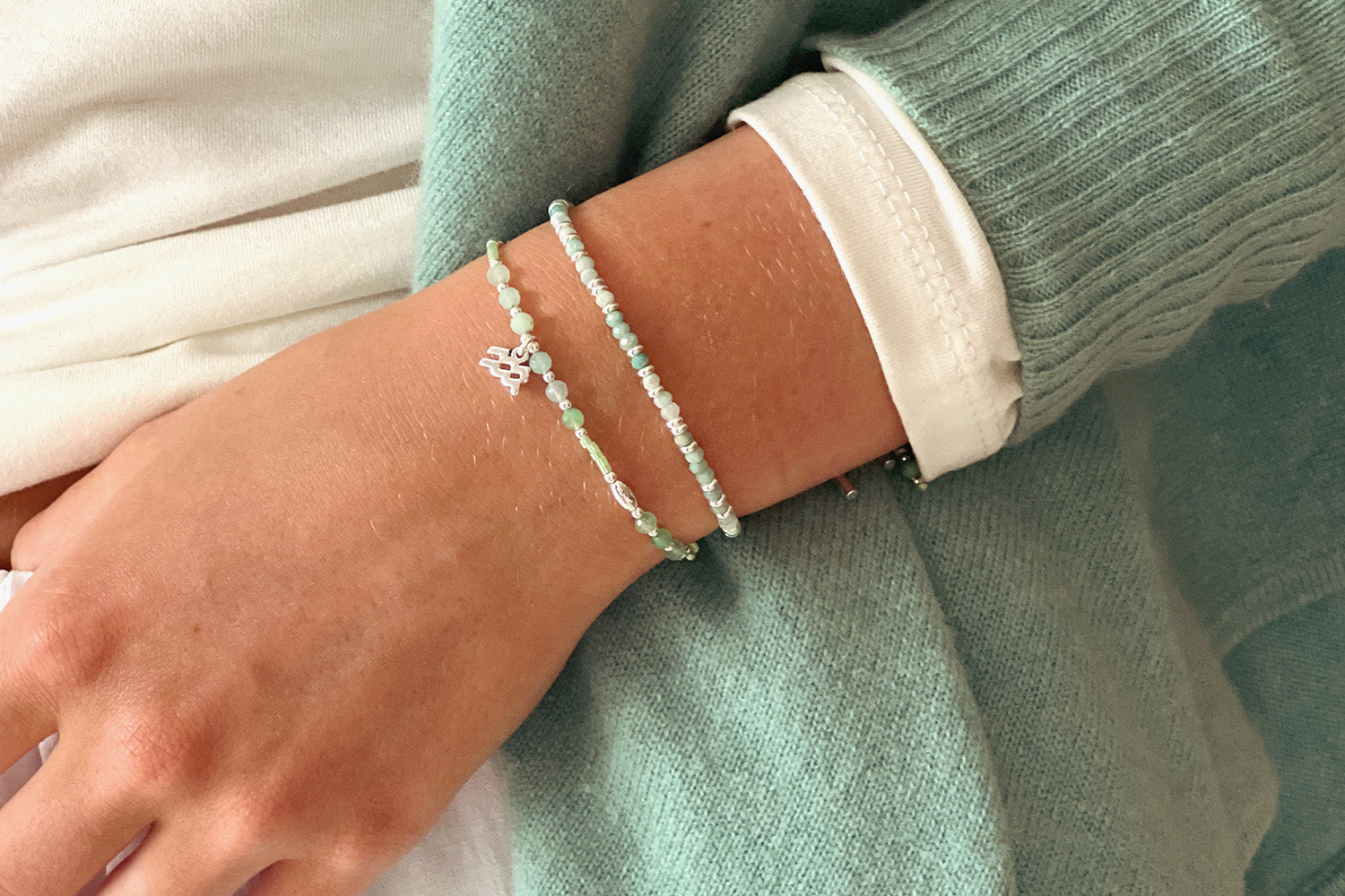 Mystical Chrysoprase Bracelet styled with silver jewellery for a soft, grounding, and emotionally uplifting everyday look.