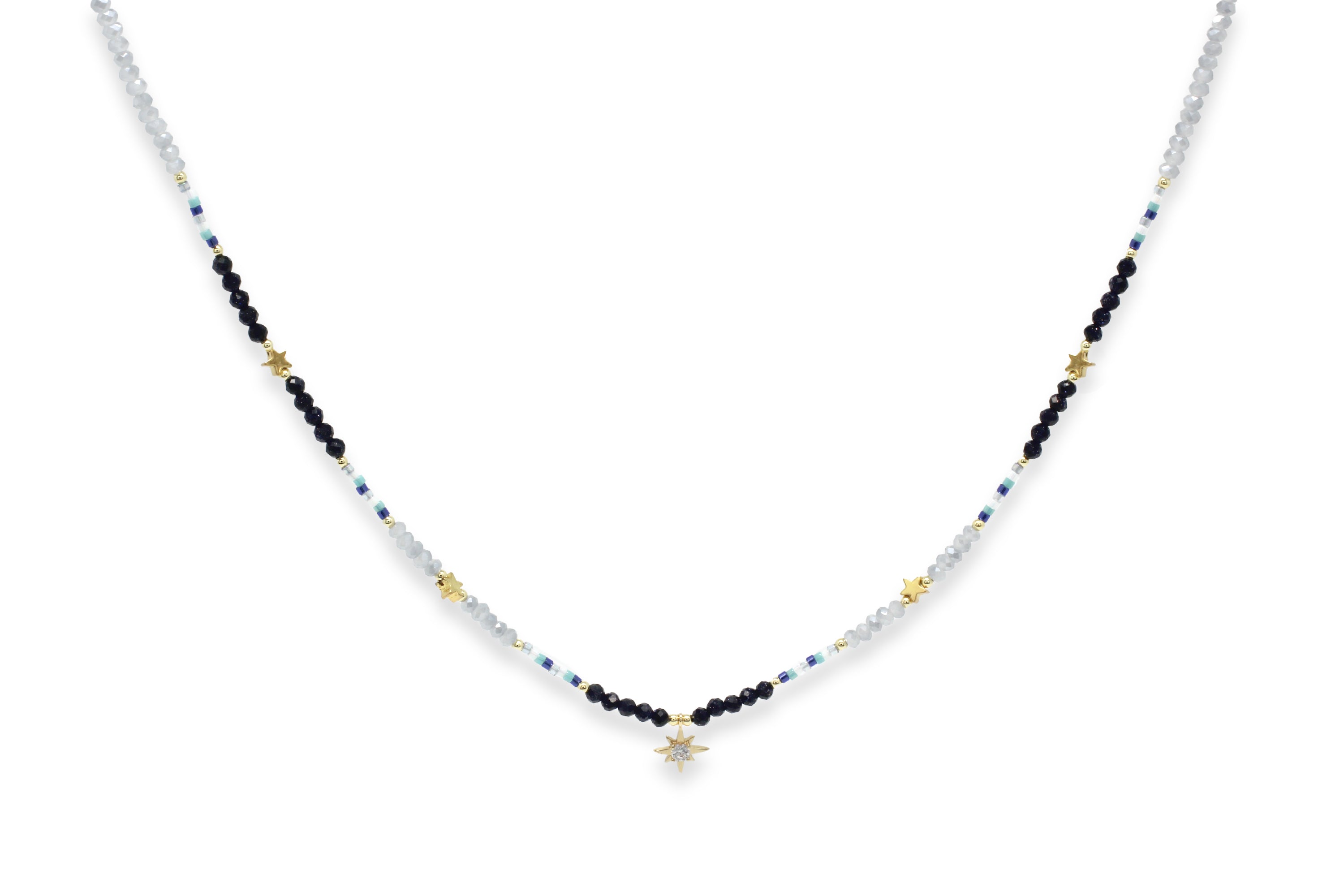 Aditi Black Gold Beaded Star Necklace #color_Gold