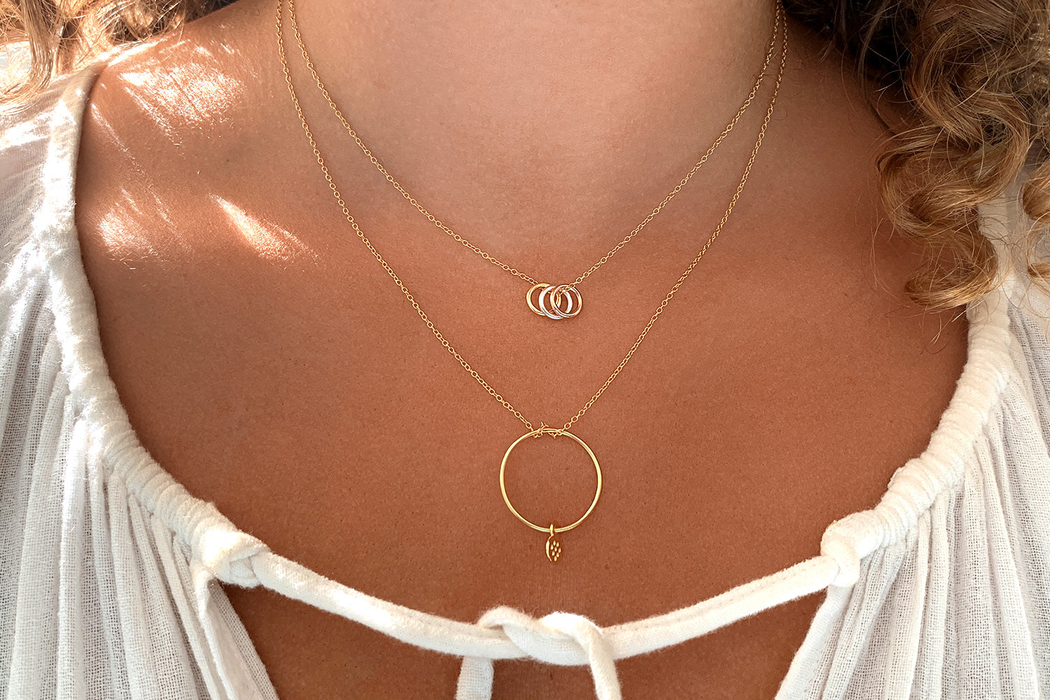 Albarino Gold 3 Ring Necklace - Boho Betty
