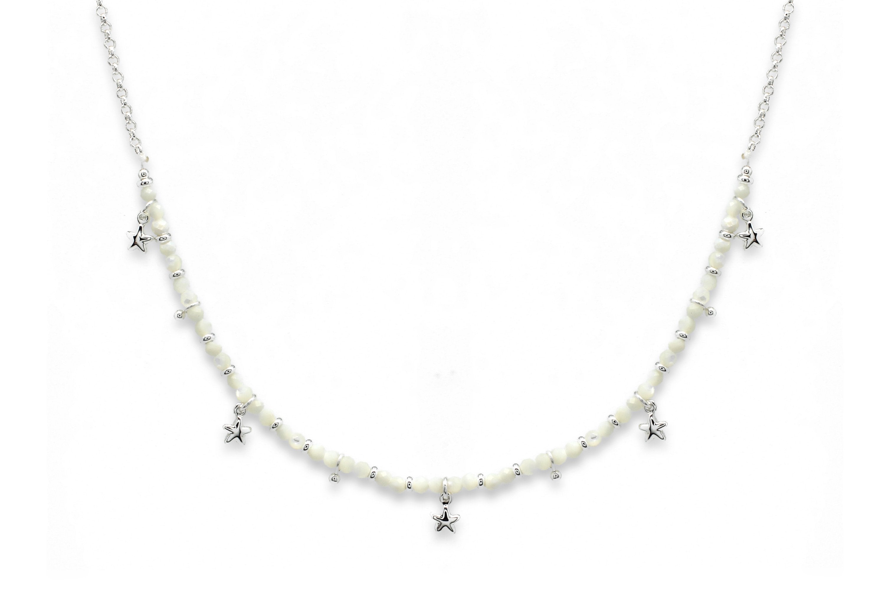 Anhur Pearl & Star Charm Silver Necklace - Boho Betty