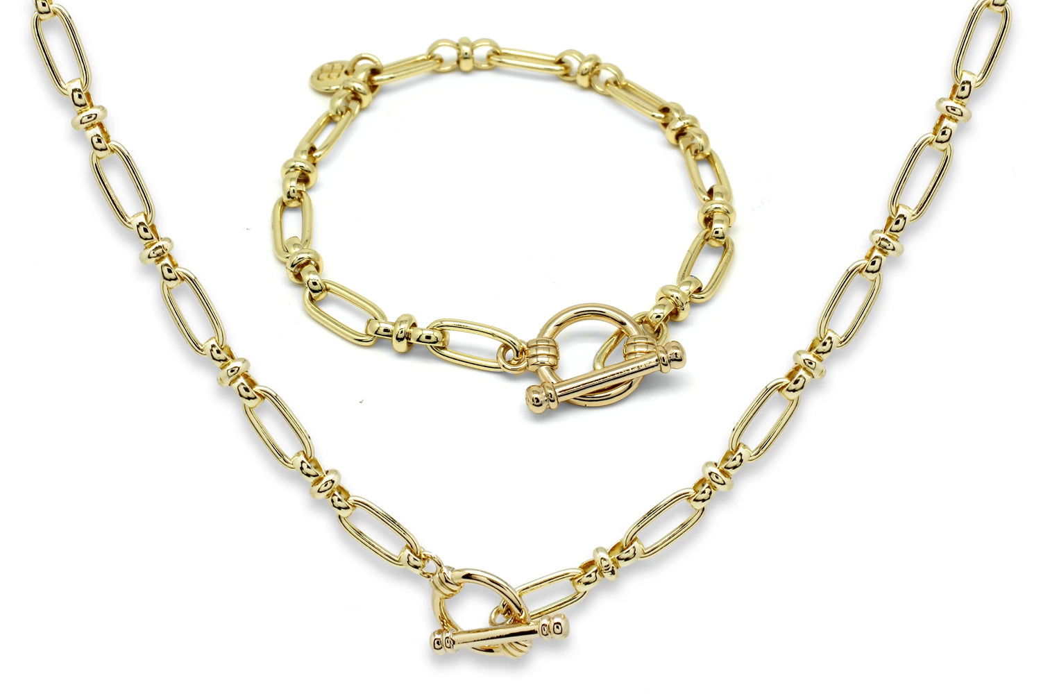 Gold T-Bar Necklace and Bracelet Gift Set - Boho Betty