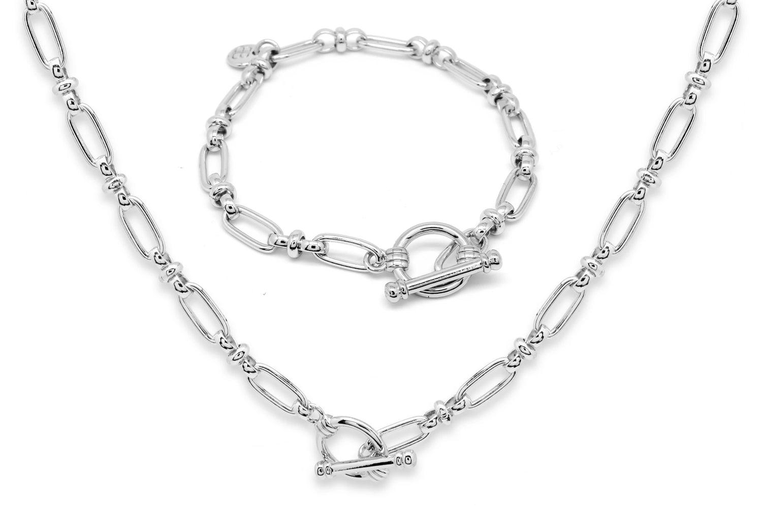 Silver T-Bar Necklace and Bracelet Gift Set - Boho Betty
