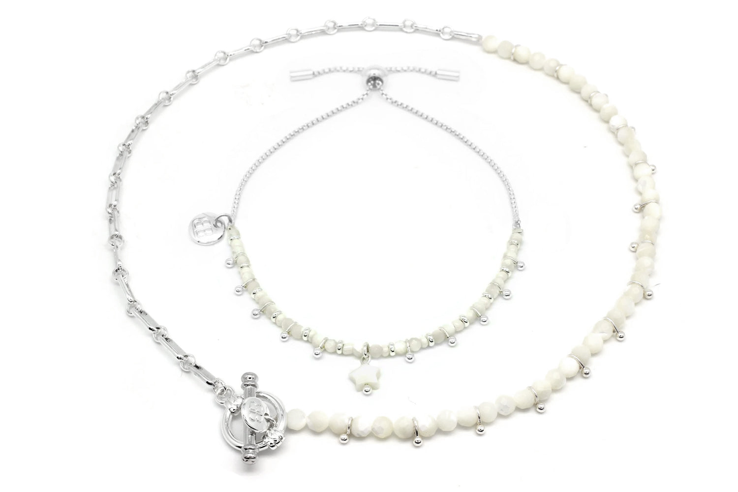 Silver Pearly Gemstone Necklace and Bracelet Gift Set - Boho Betty