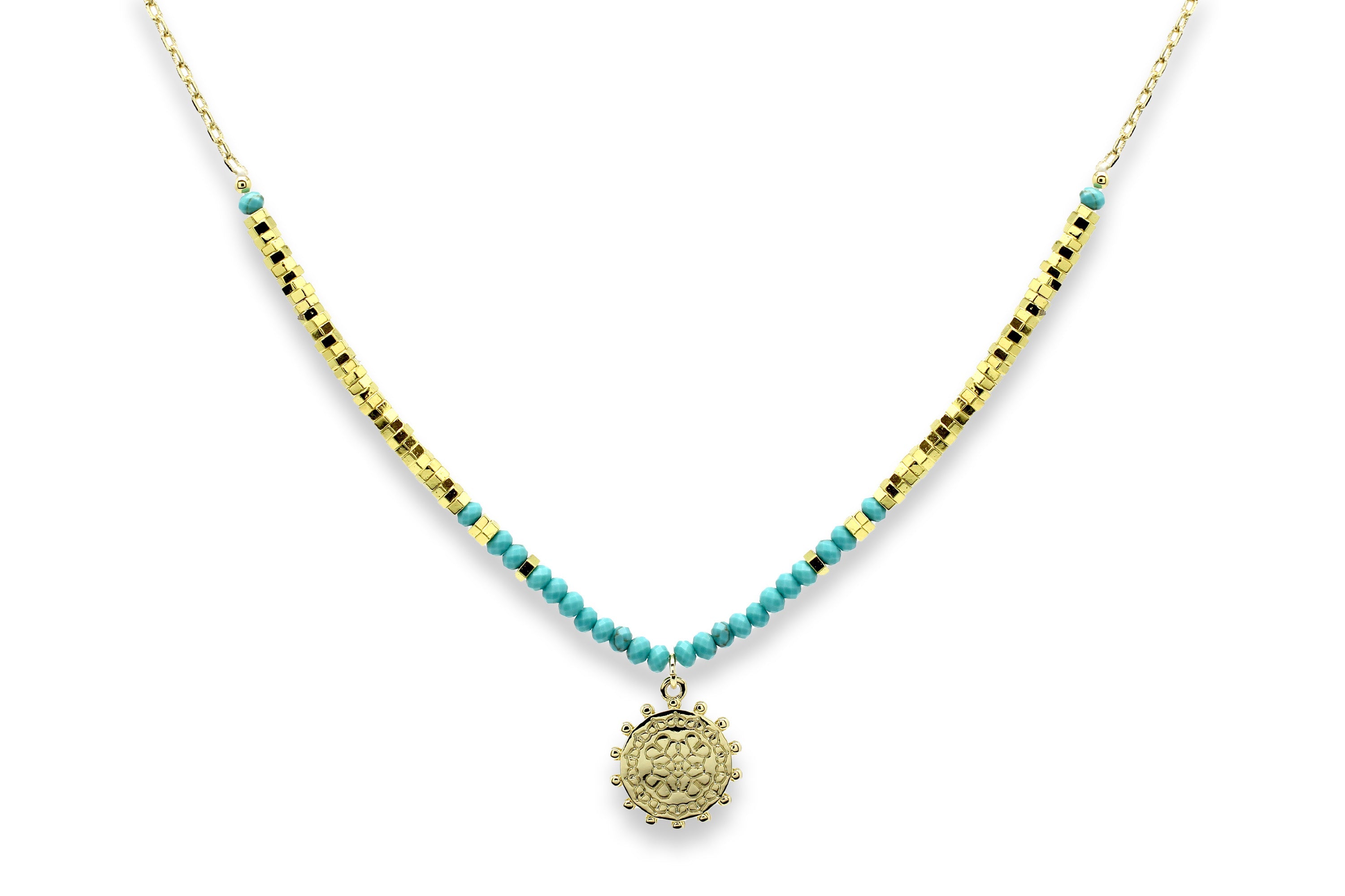 Hades Turquoise Gold Pendant Necklace - Boho Betty