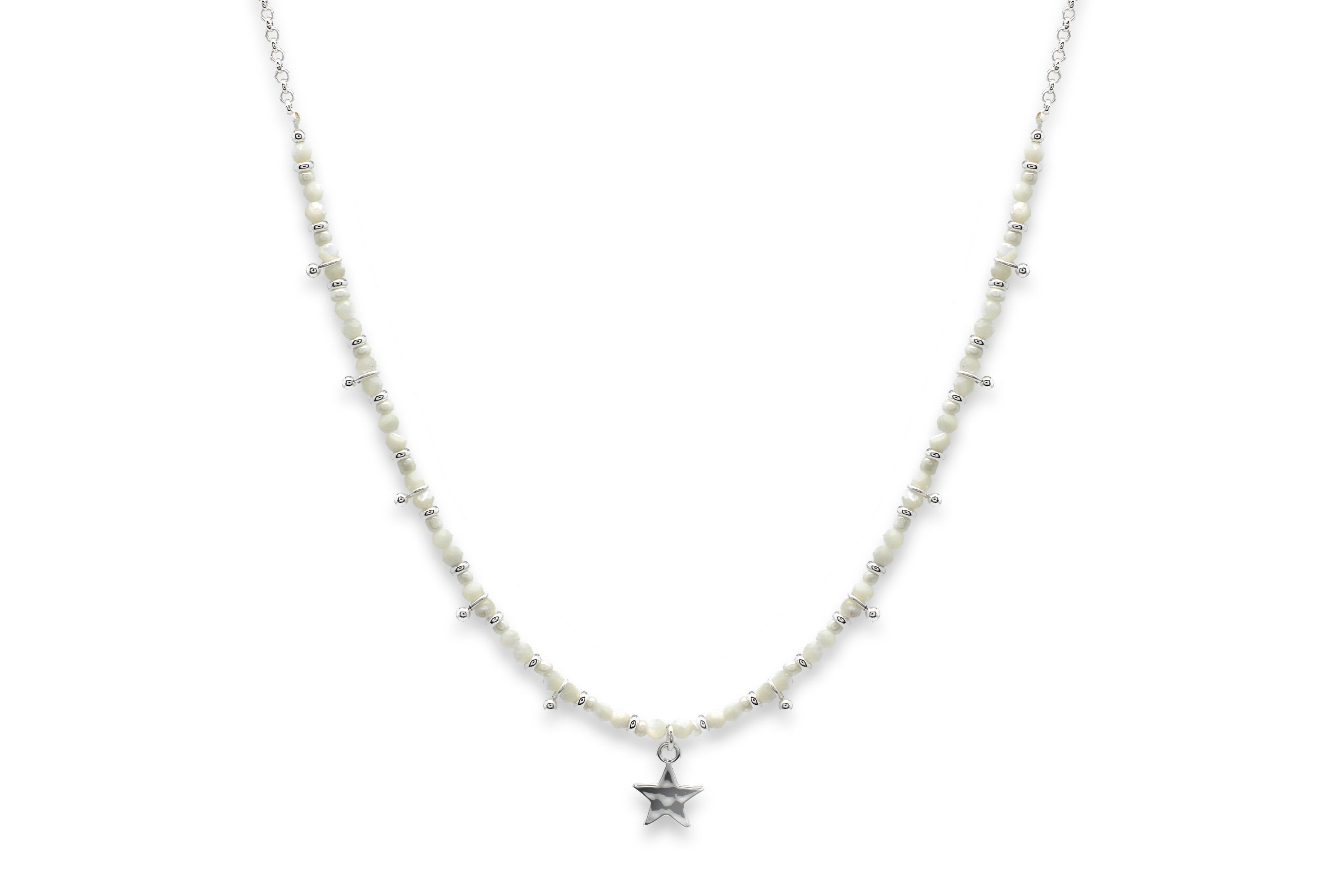 Mano Star White Gemstone Beaded Necklace - Boho Betty
