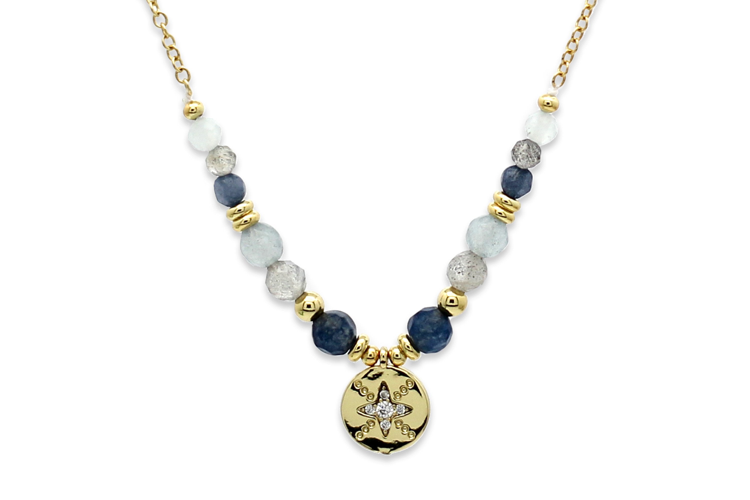 Tala Charm Denim Gemstone Beaded Necklace - Boho Betty