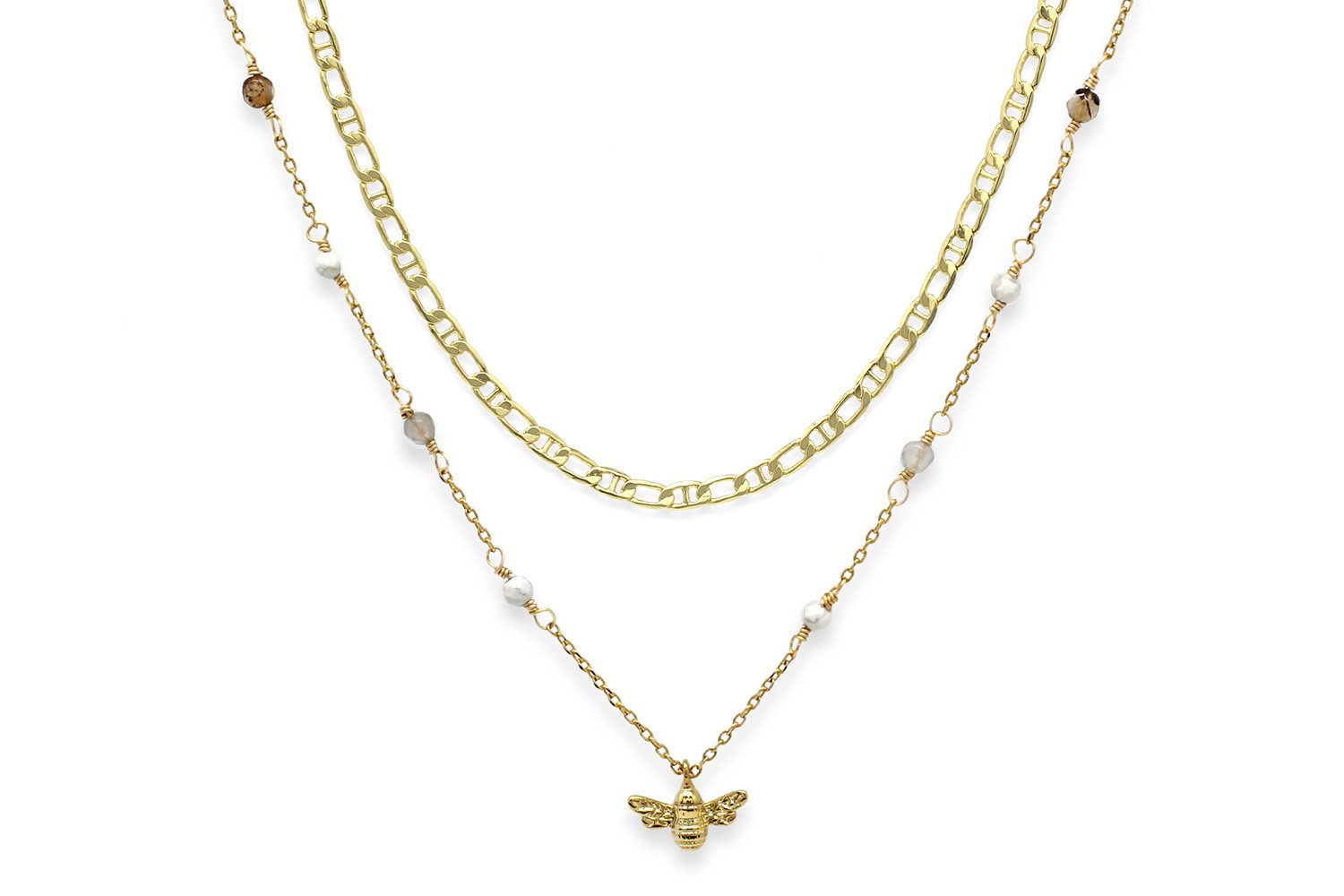 Colletes Gold 2 Layered Gemstone Necklace Set - Boho Betty