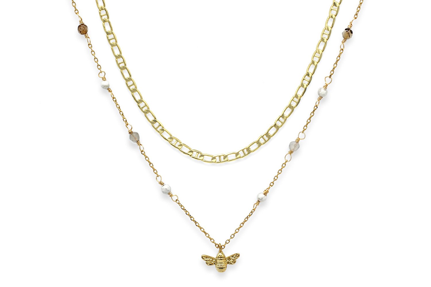 Colletes Gold 2 Layered Gemstone Necklace Set - Boho Betty