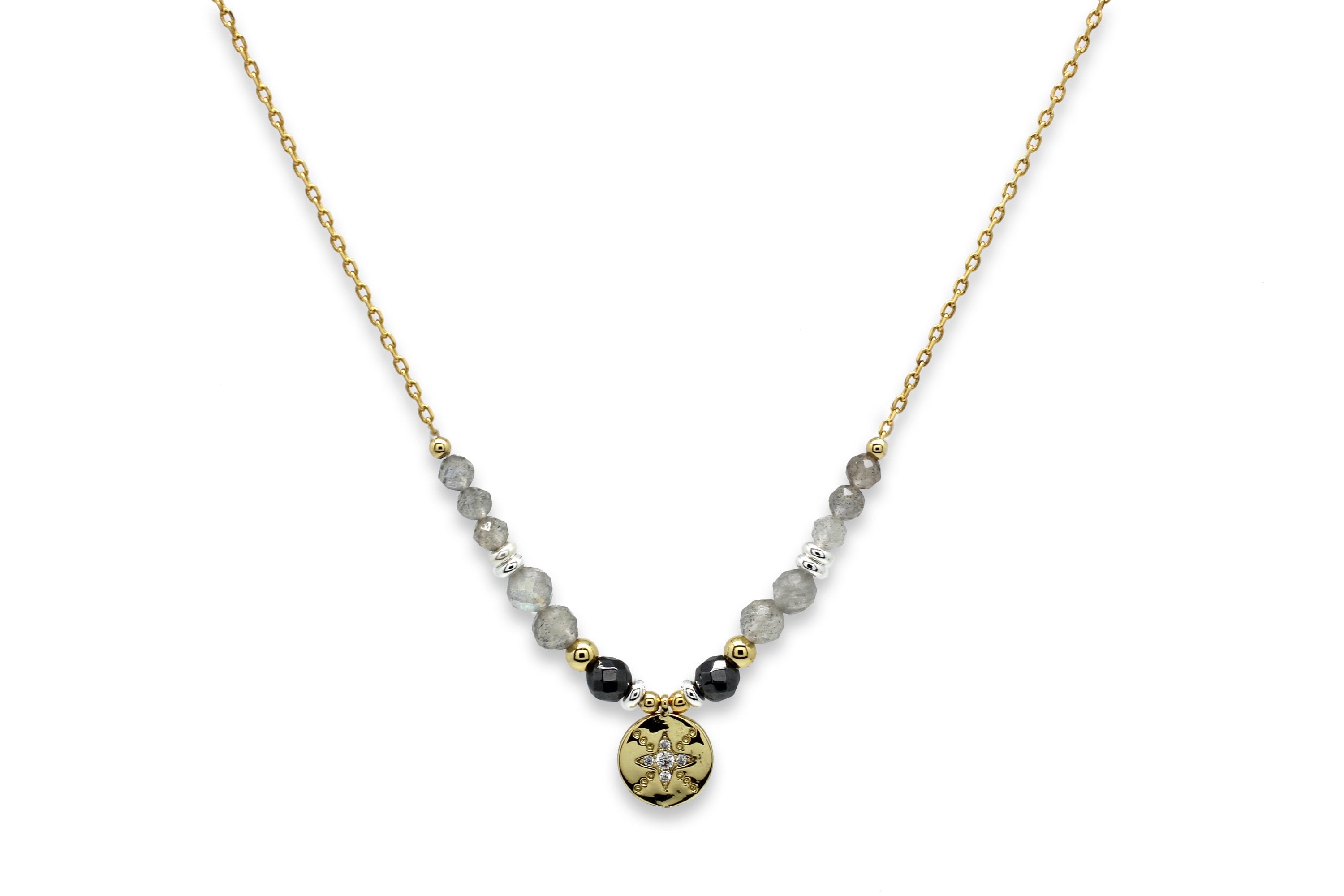 Tala Charm Grey Gemstone Beaded Necklace - Boho Betty