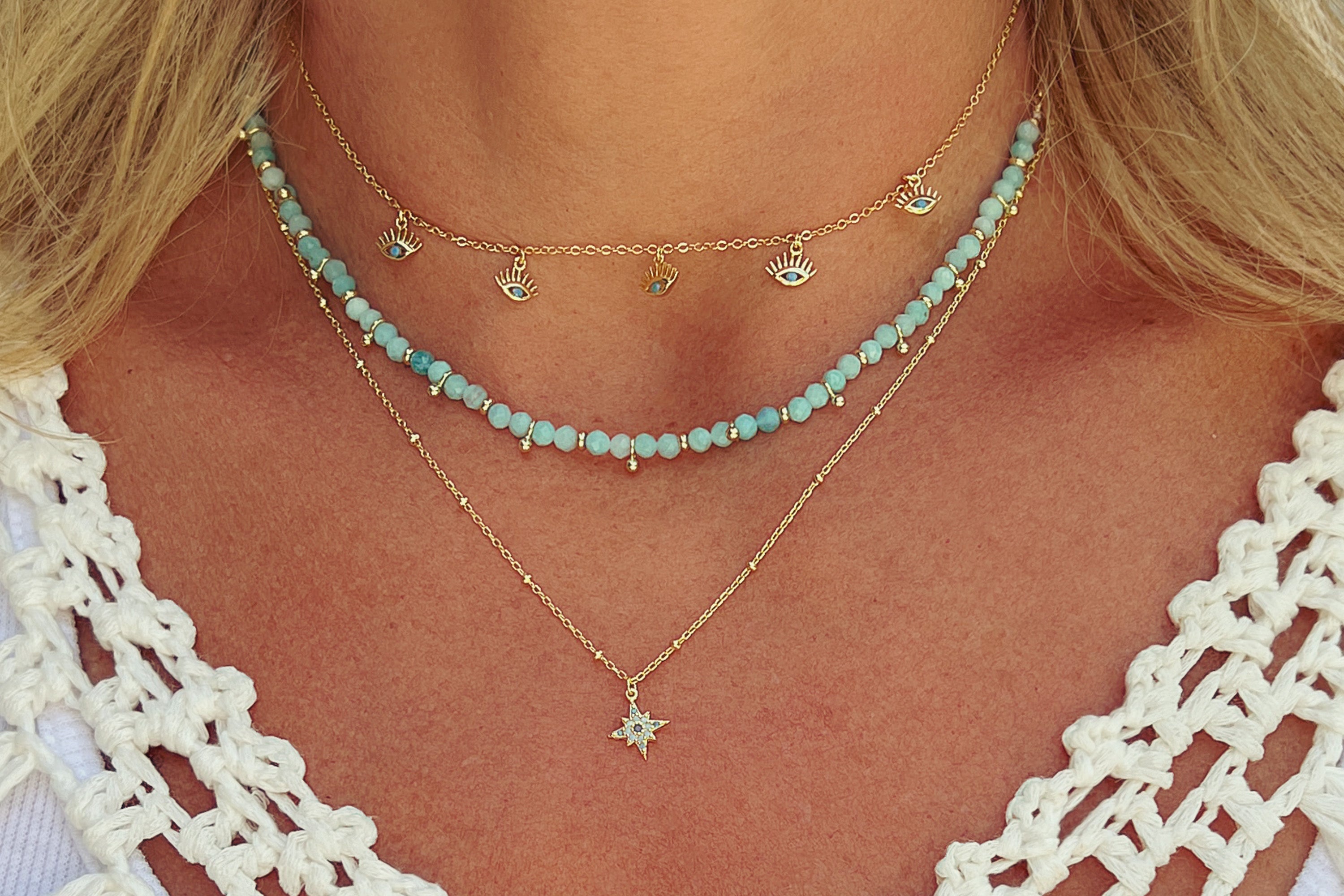 Salus Amazonite Gemstone Gold Necklace - Boho Betty