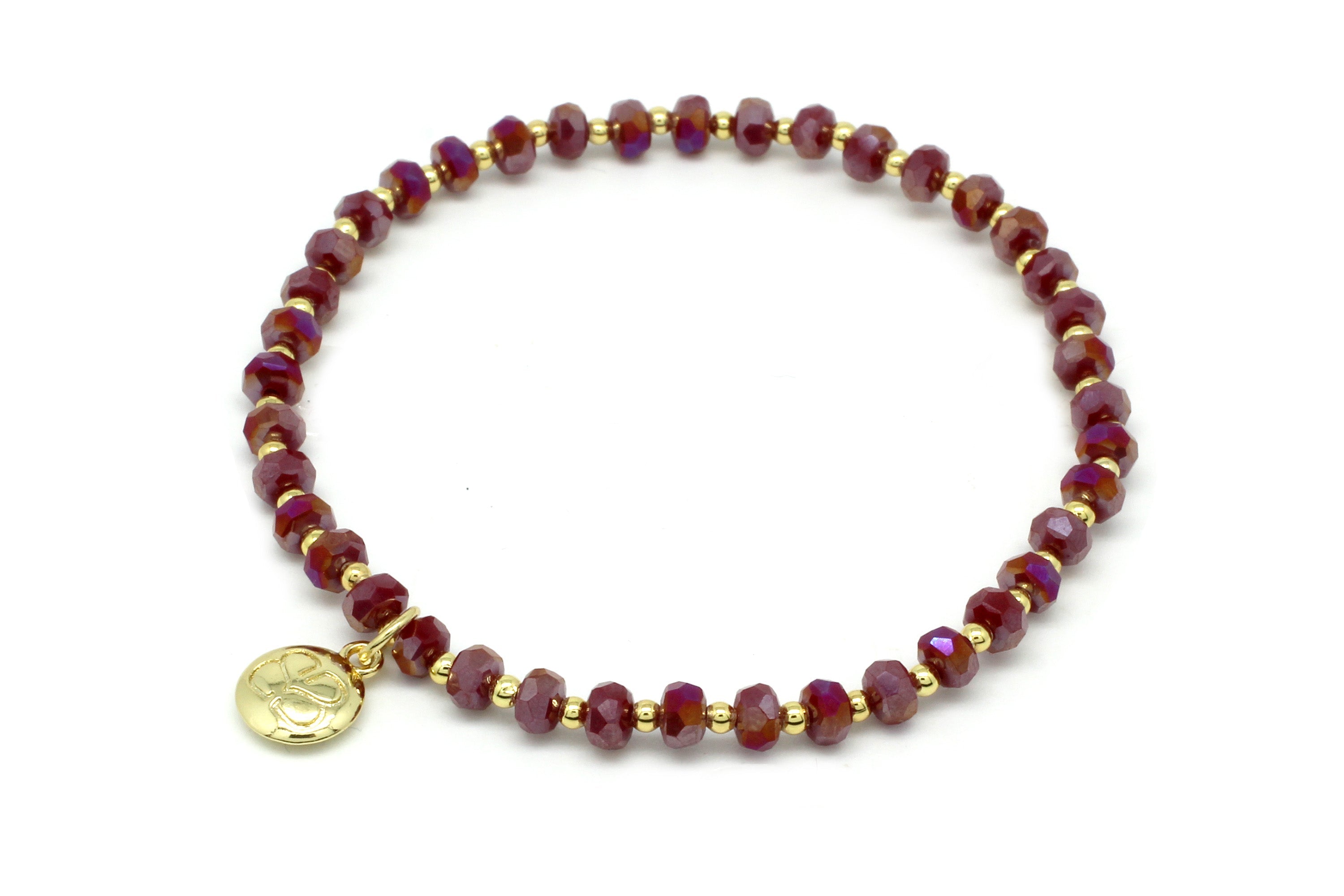 Prunus Burgundy Red & Gold Crystal Stretch Bracelet - Boho Betty