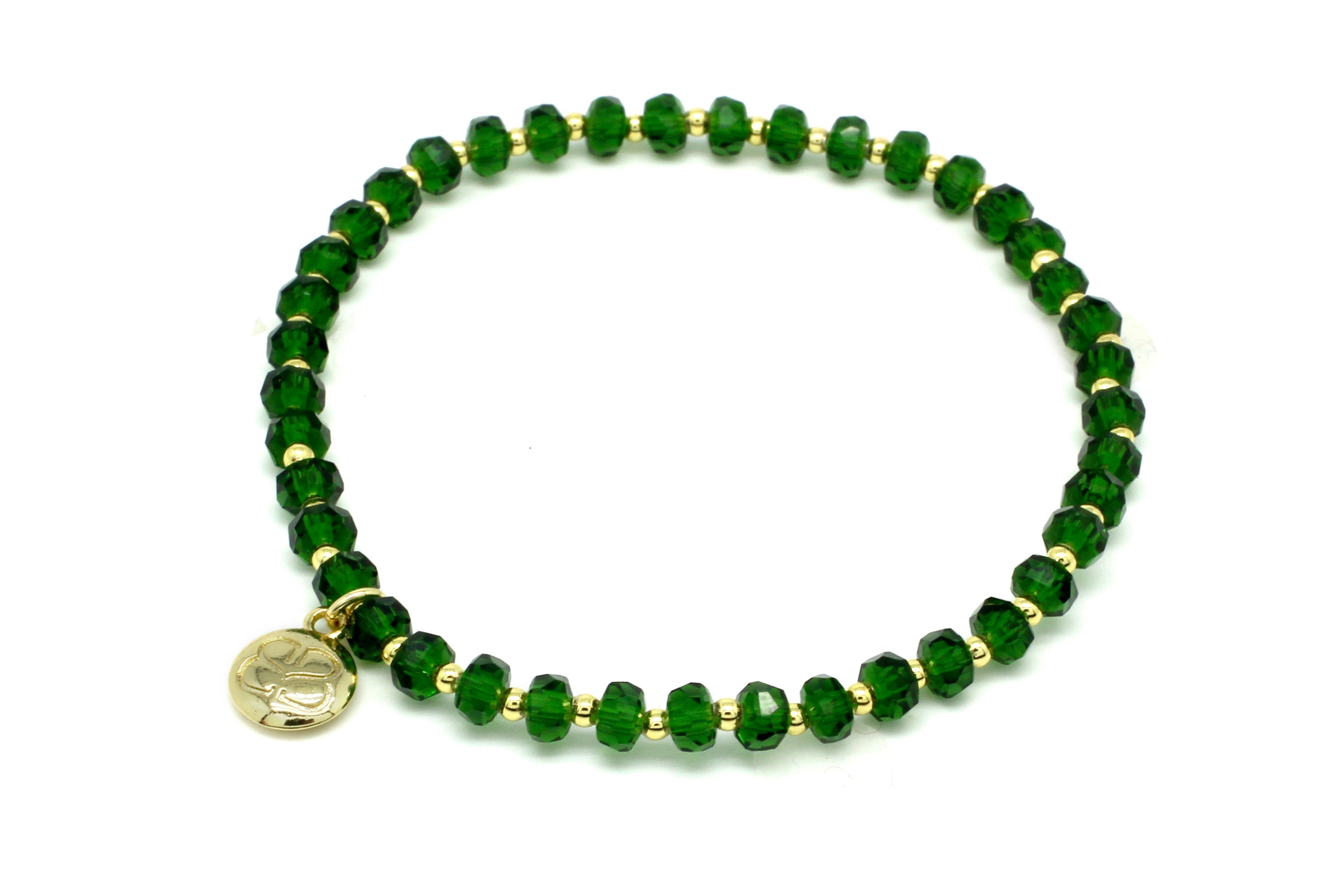 Prunus Emerald Green & Gold Crystal Stretch Bracelet - Boho Betty